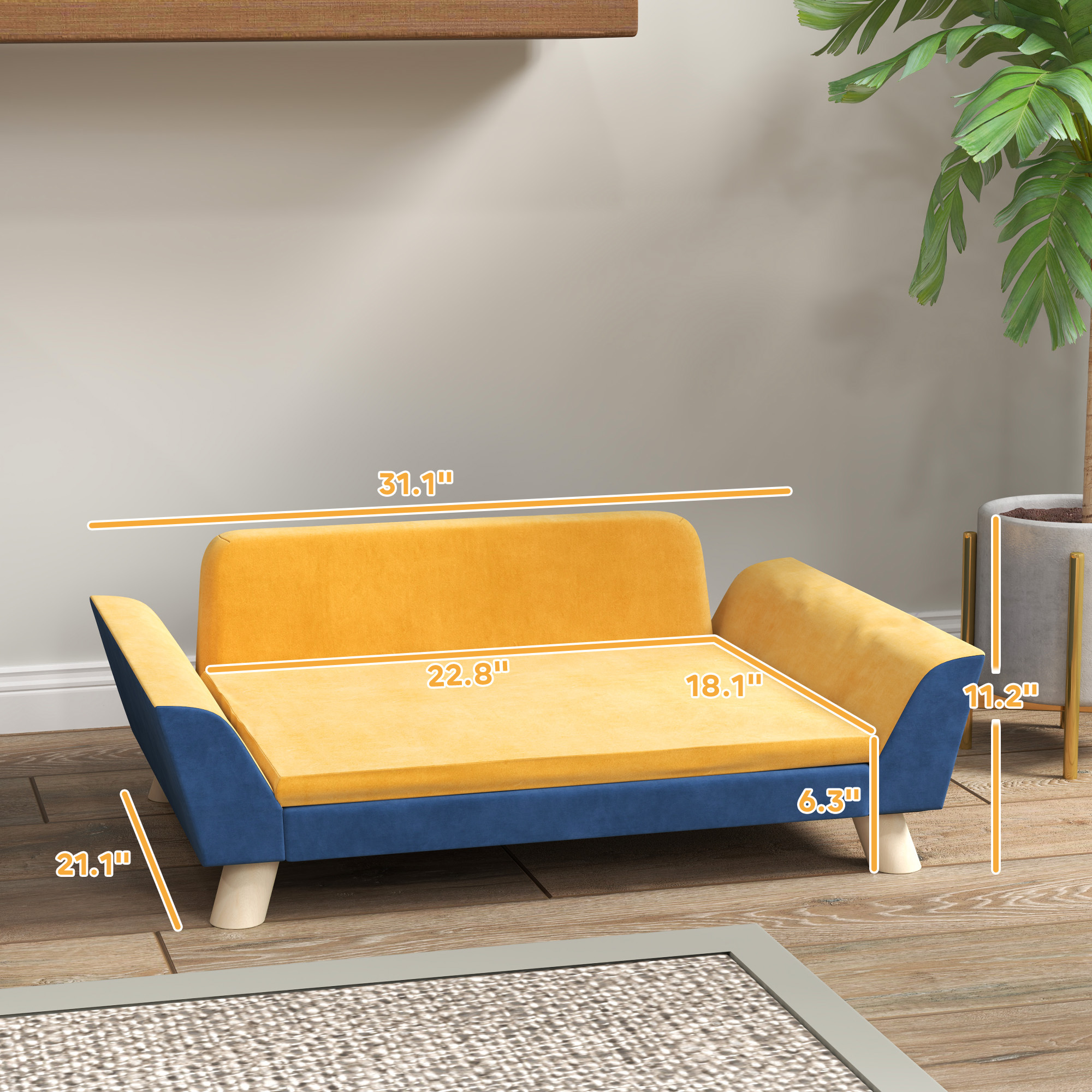 Dog Sofa Bed for Small Dogs with Soft Cushion, Washable Cover & Non-Slip Foot Pads, Orange - Image 7