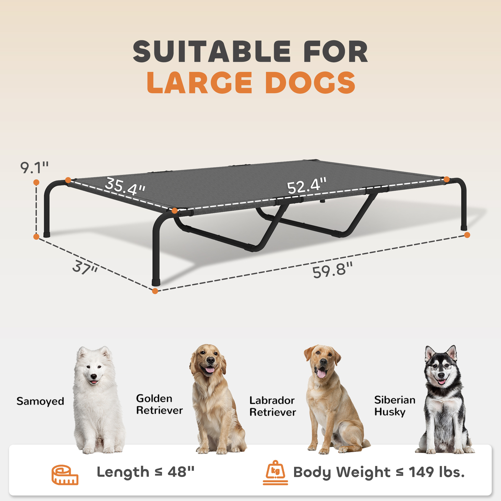 Elevated Dog Bed for Large Breeds Gray 60"L - Image 4