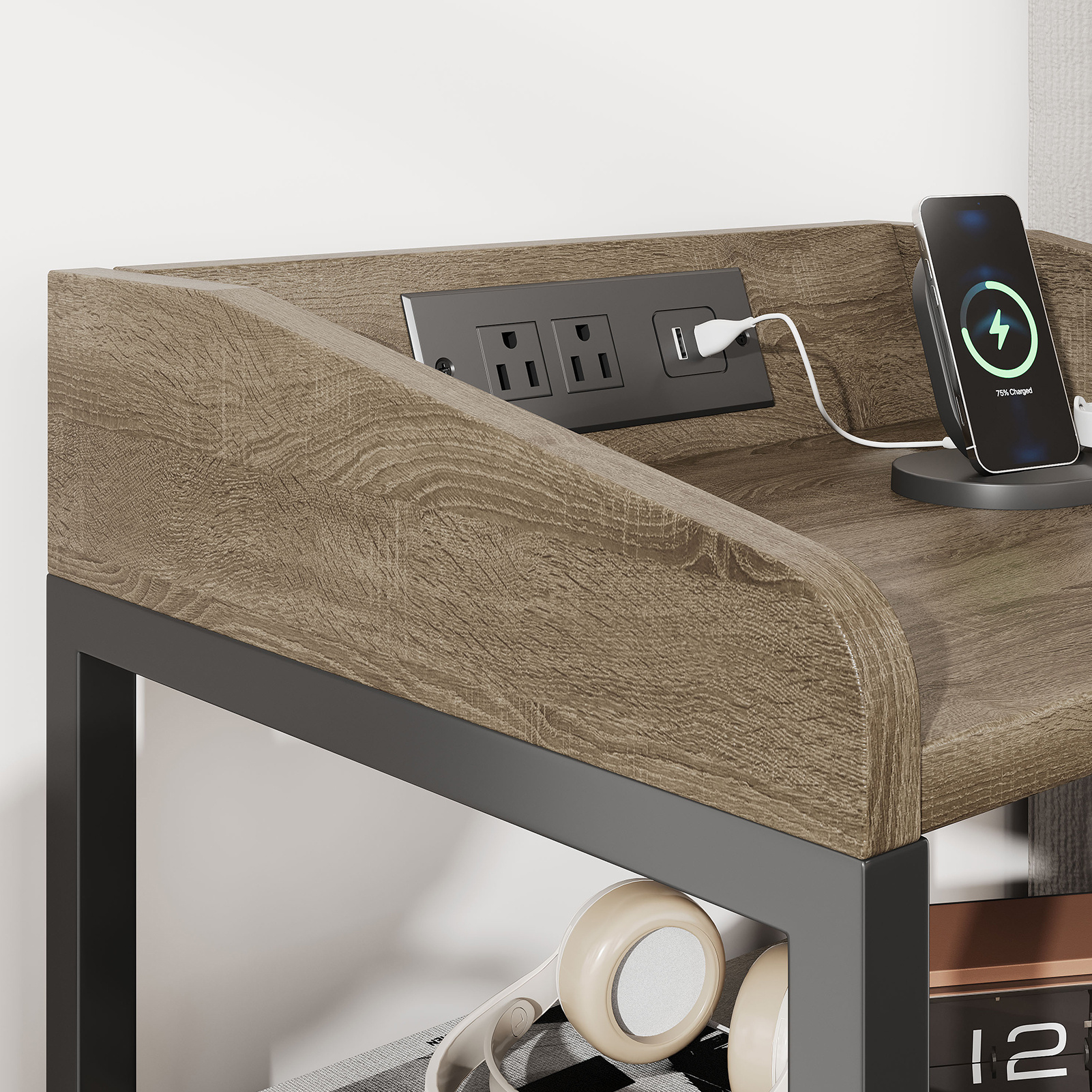 2 Pack Night Stand With Charging Station And Light Bedside End Table With 3 Fabric Drawers 2 USB Ports And Outlets For Bedroom - Image 2