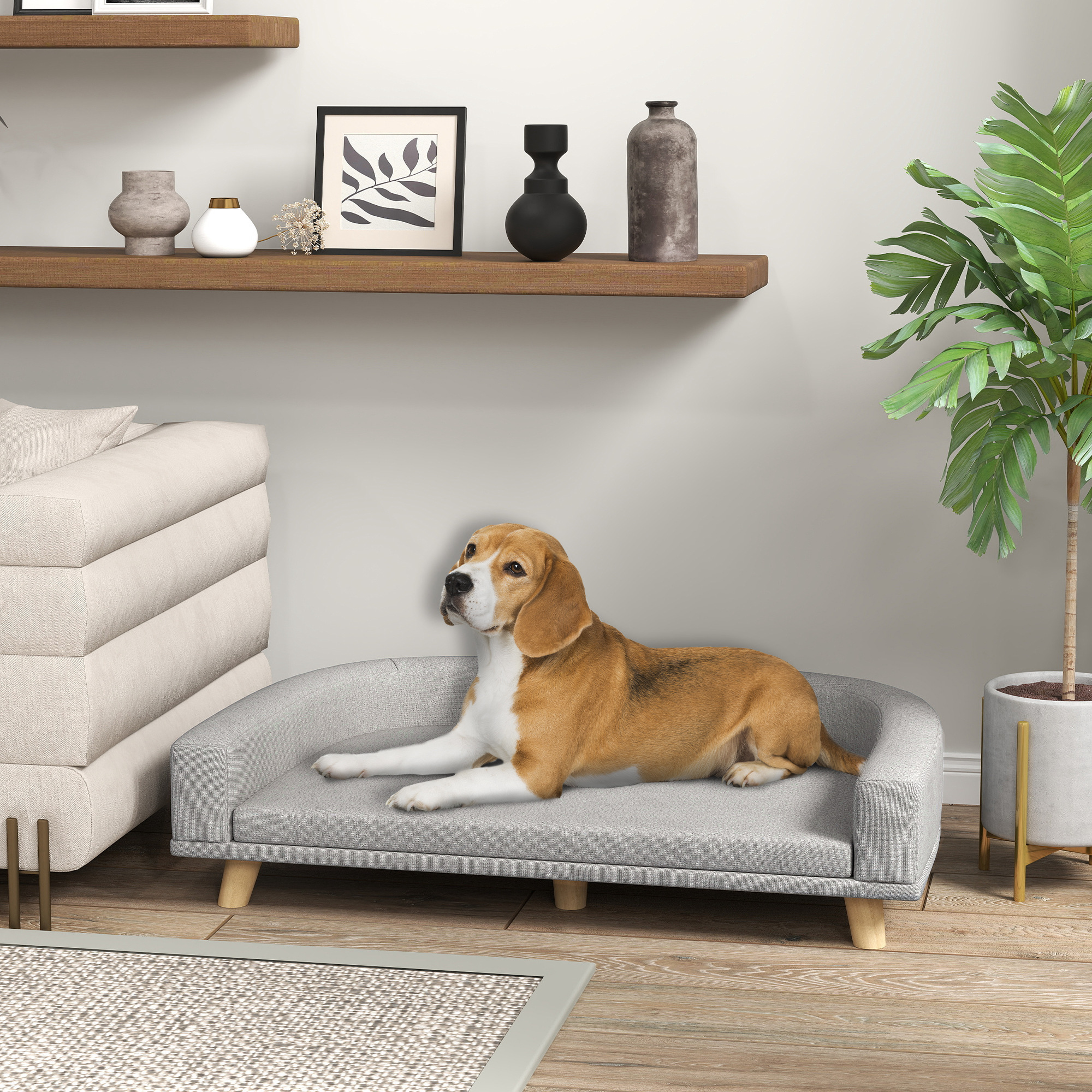 Dog Sofa Couch Bed with Washable Cushion for Large Dogs, Cats, Gray - Image 2