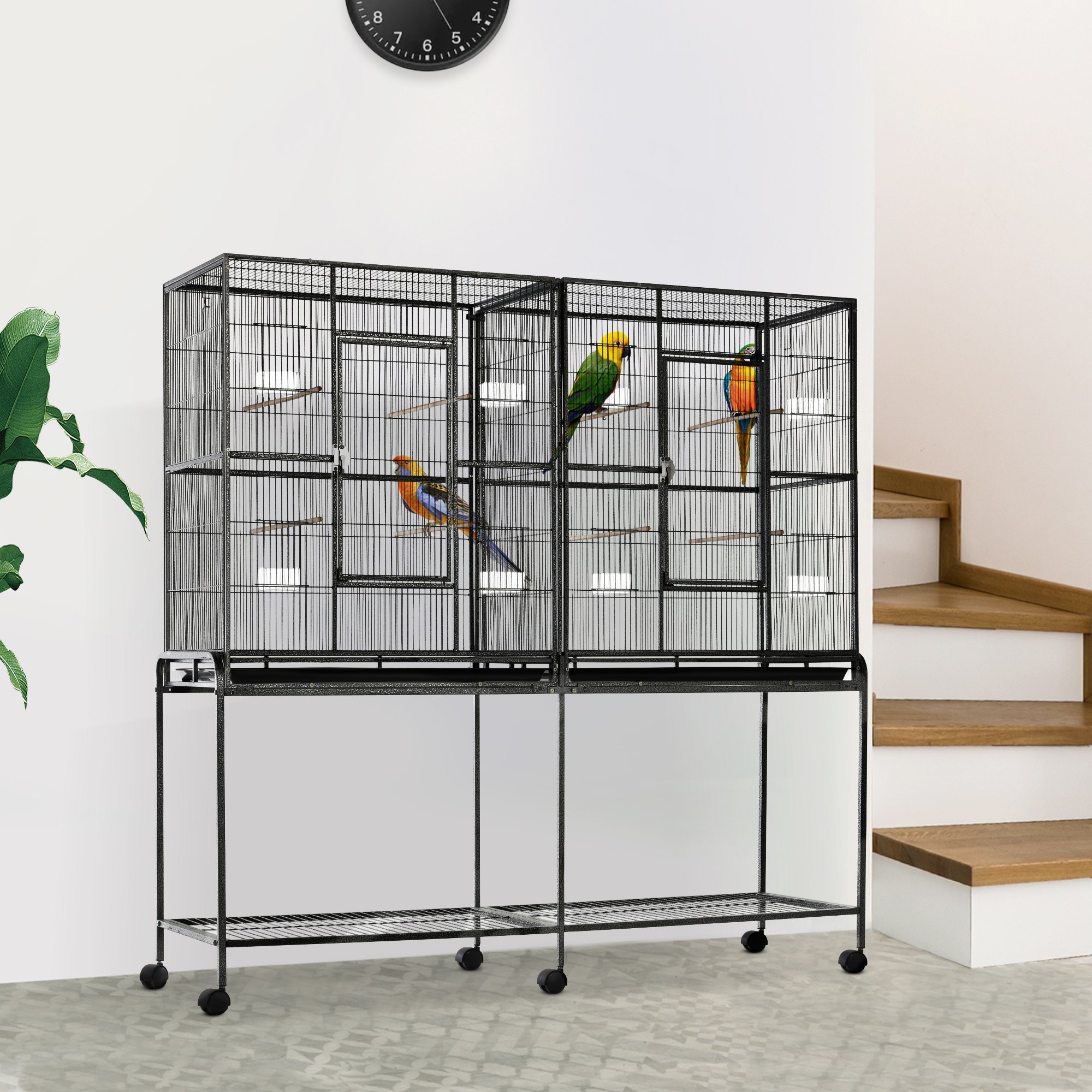 Rolling 65"L Bird Cage w/ Storage Shelf Wood Perch Food Container - Image 4