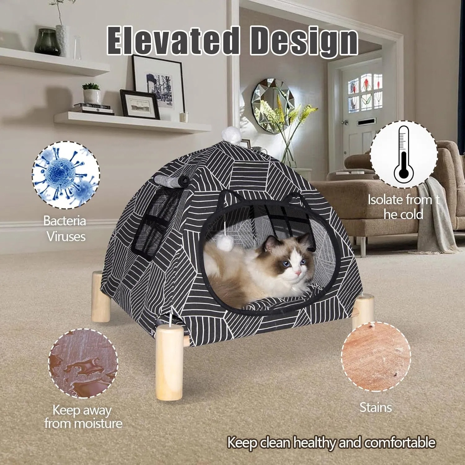 Portable Cat Tent Bed - Foldable Indoor Tent Bed For Cats & Small Dogs, Washable Cushion, Cozy Hideaway For Kittens & Cats, Easy Assembly & Travel - Image 6
