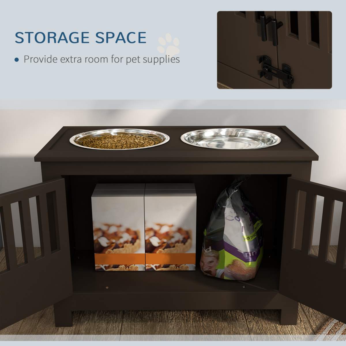 Dog Food Storage Cabinet with Bowls & Dog Feeding Station, Espresso - Image 6