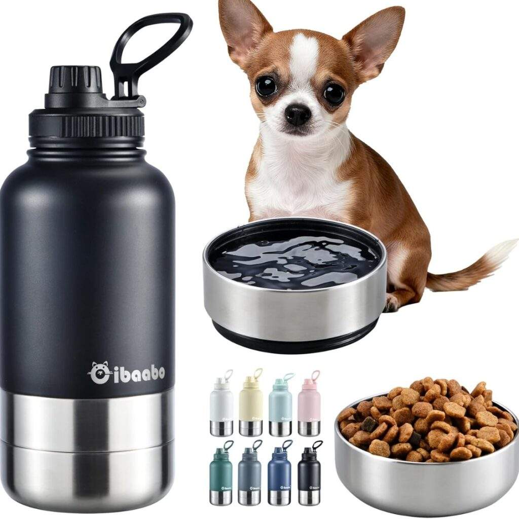 32 Oz Insulated Dog Water Bottle With 2 Bowls, Portable Pet Hydration For Travel