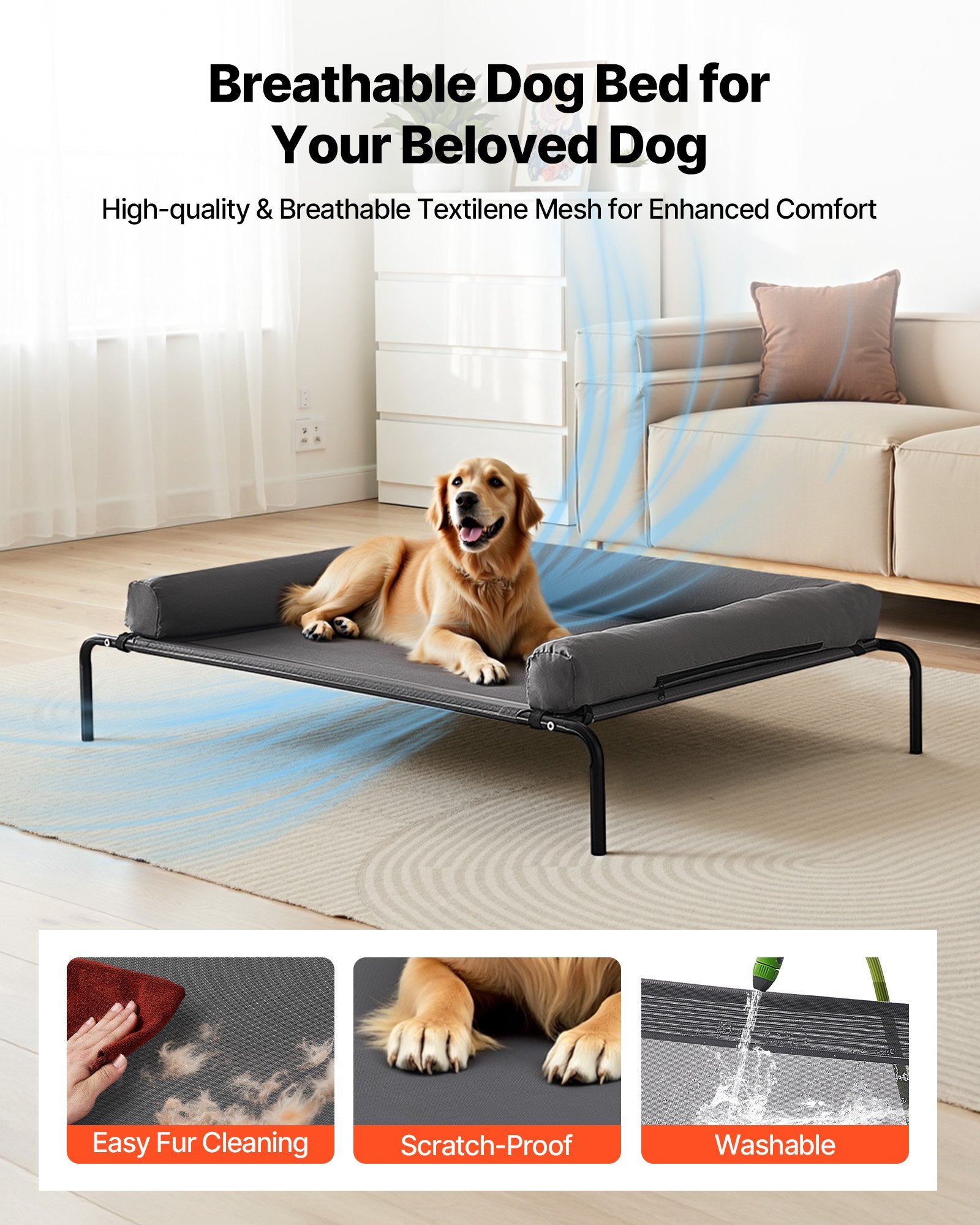 Elevated Dog Bed For Large Dog Portable Raised Dog Cot With Pillow XL Gray - Image 2