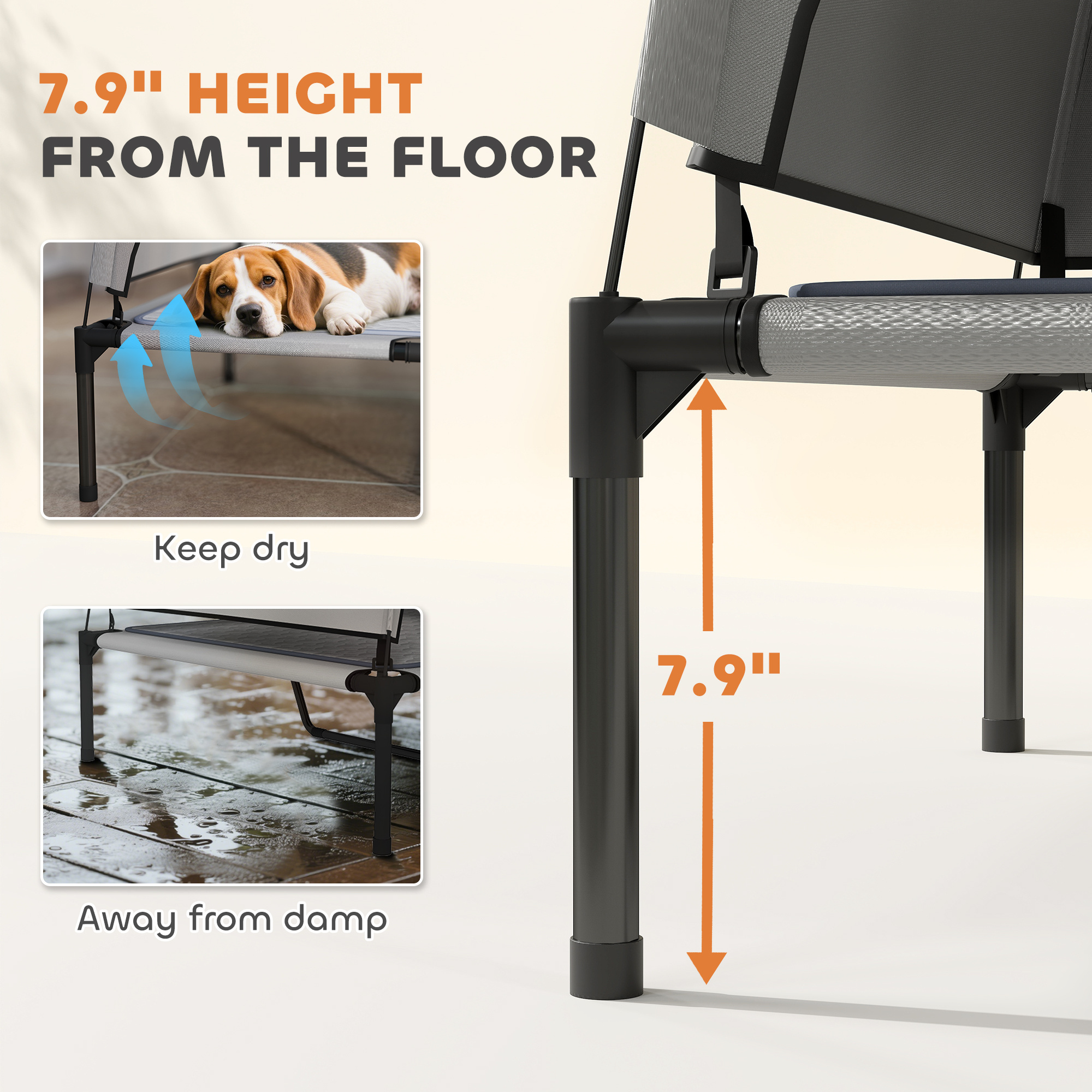 Elevated Dog Bed with Removable Canopy, Portable Outside Raised Pet Cot with Cooling Pad, Storage Bag, 36" x 29.5" x 35" - Image 3