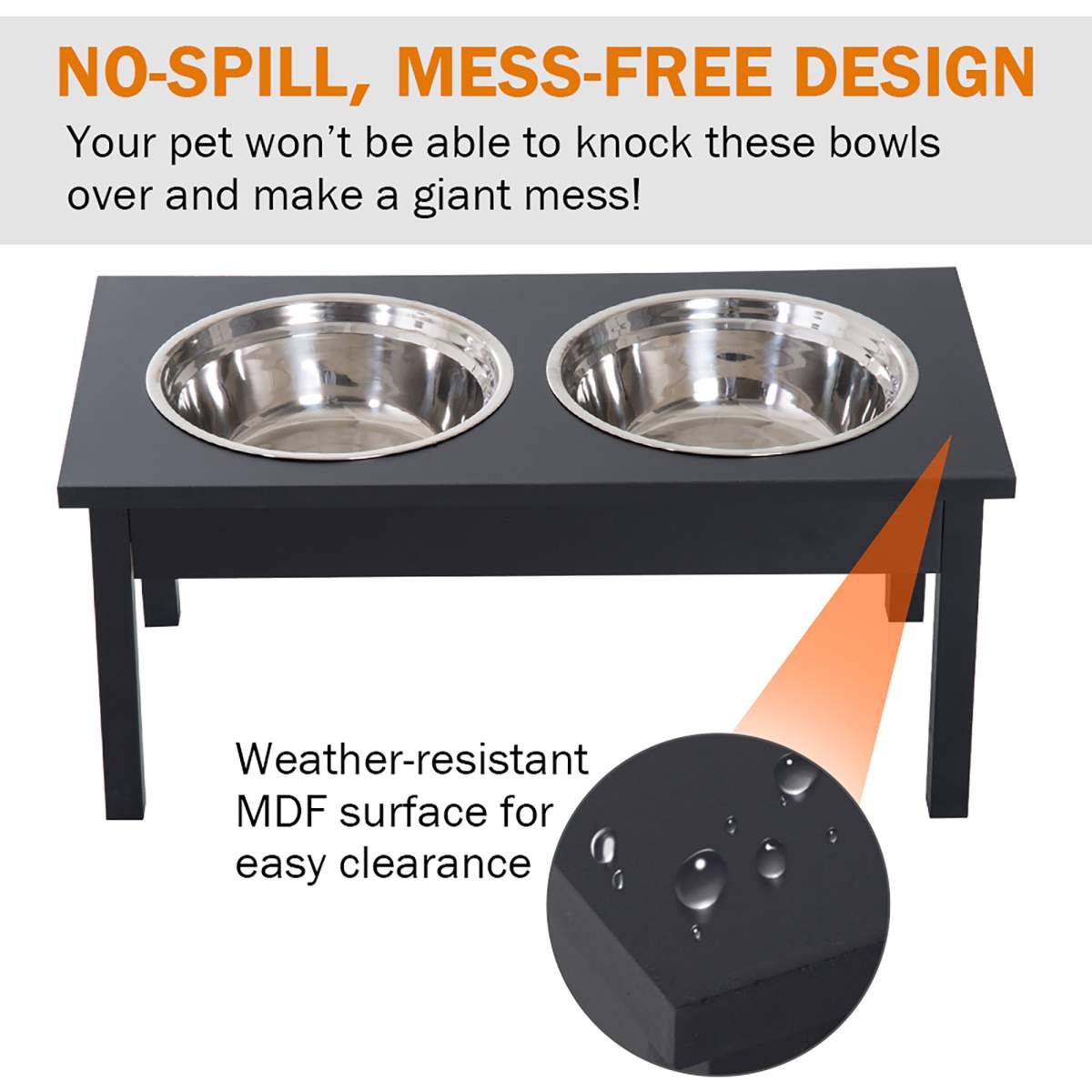 23" Wooden Heavy Duty Dog Food Bowls Pet Elevated Feeding Station -Black - Image 3