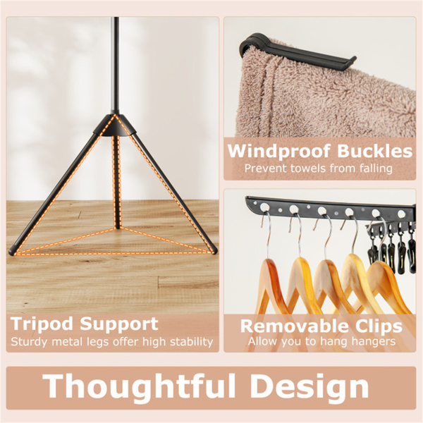 3-Tier Foldable Tripod Clothes Drying Rack With 24 Clips & 32 Rods, 70 Space Saving Laundry Dryer - Image 4
