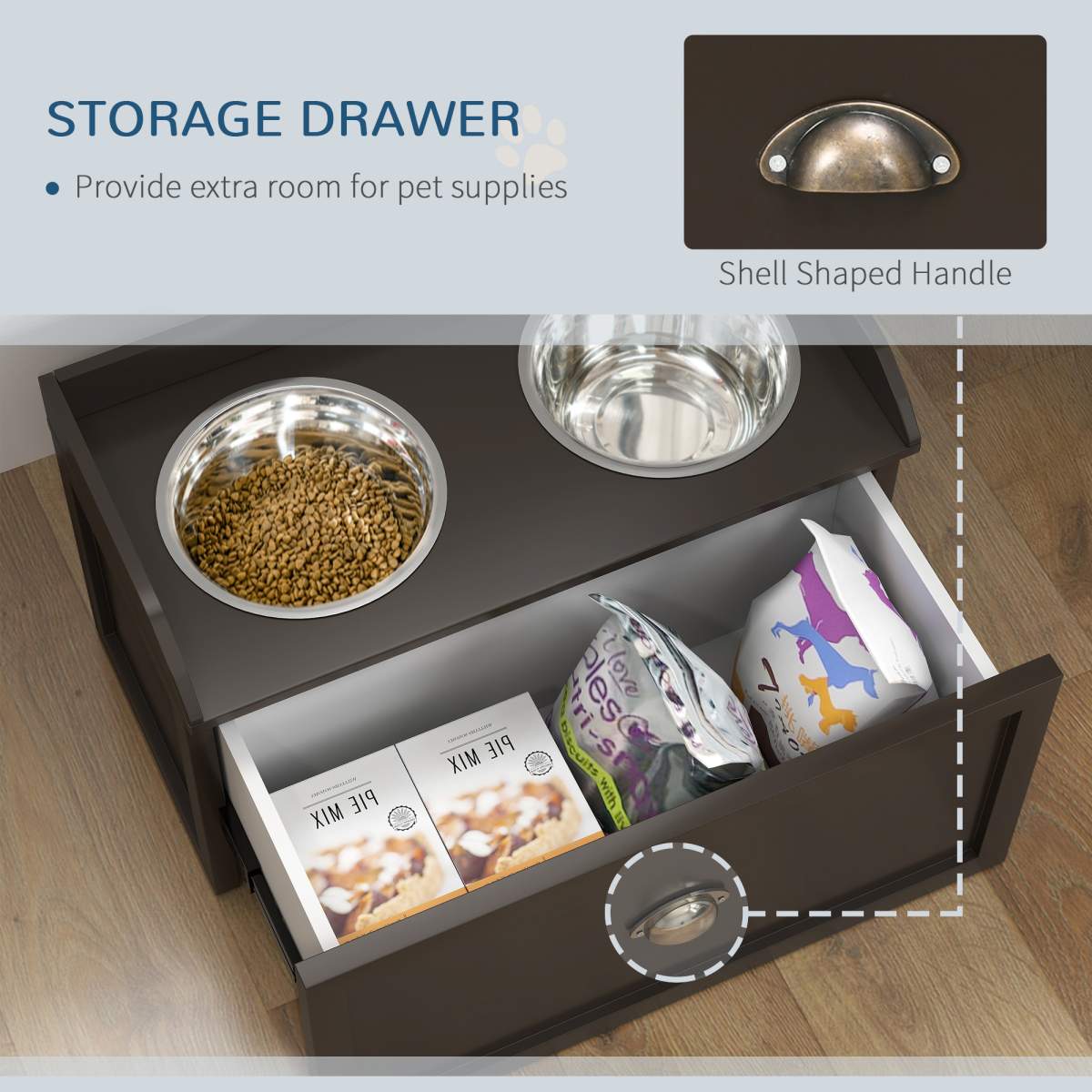 Pet Feeding Station Pet Dish Bowl Set with Storage, 2 Elevated Dog Bowls for Large Sized Dogs, Coffee - Image 8