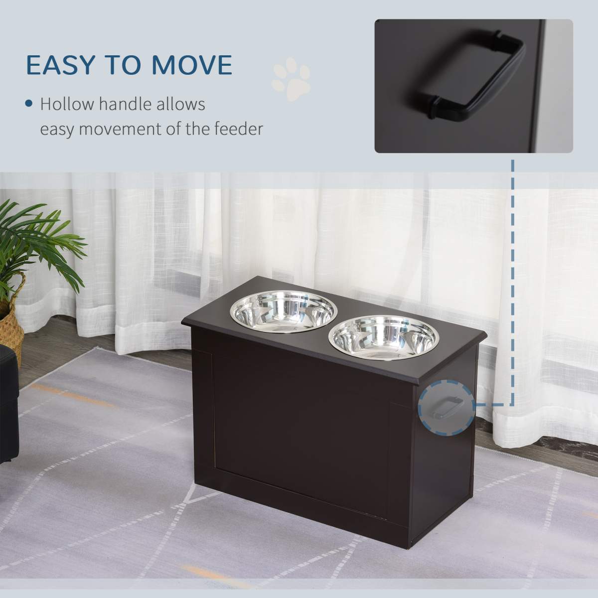 Raised Pet Feeding Storage Station with 2 Stainless Steel Bowls Base for Large Dogs and Other Large Pets, Coffee - Image 7