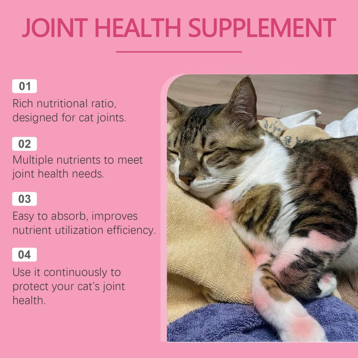 Cat Joint Health Support Tablets, Glucosamine Joint Supplement For All Breeds & Sizes Cats, 80 Count Joint Care Chewable Tablets To Relieve Joint Discomfort - Image 4