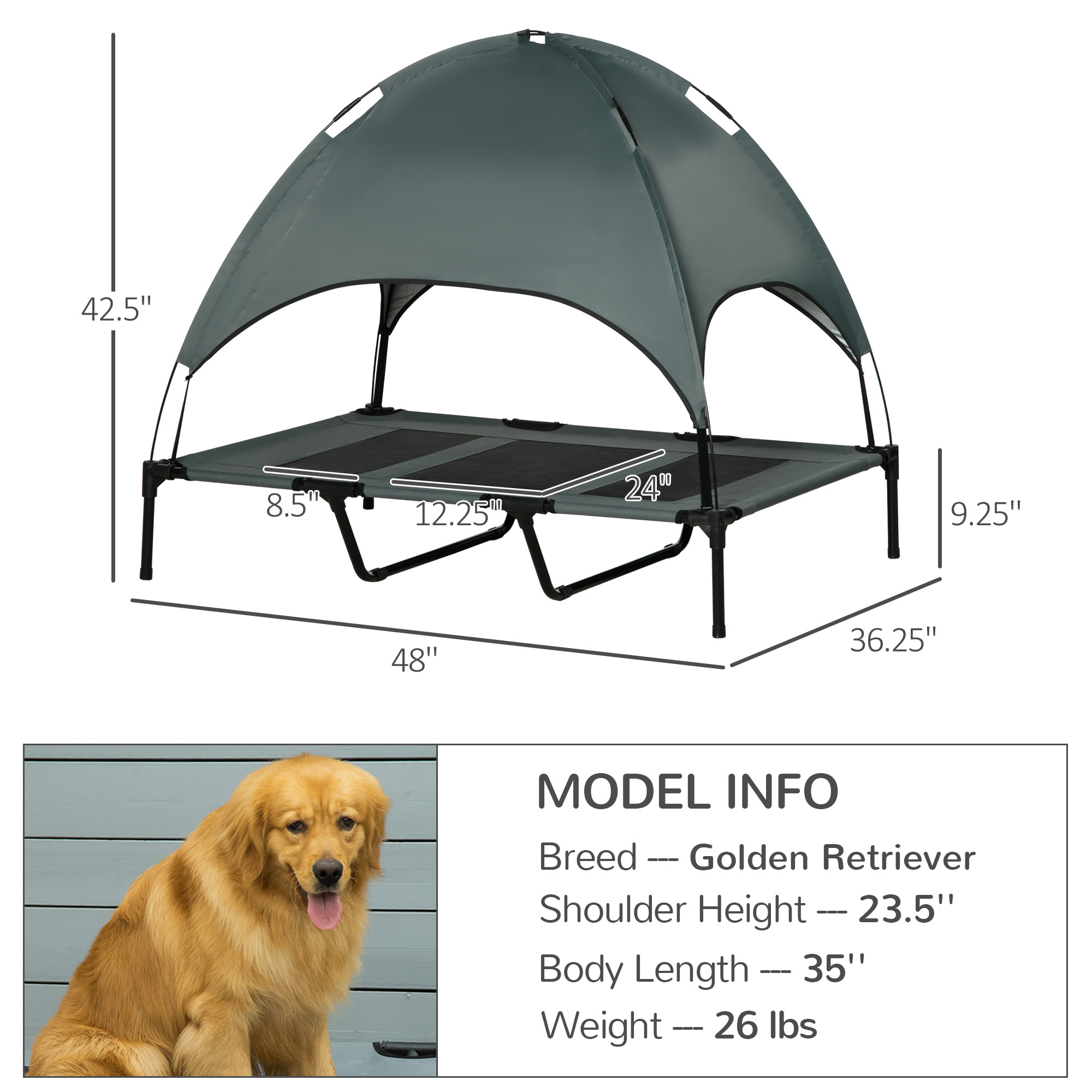 48" x 36" Elevated Portable Dog Cot Cooling Pet Bed with UV Protection Canopy Shade - Image 5