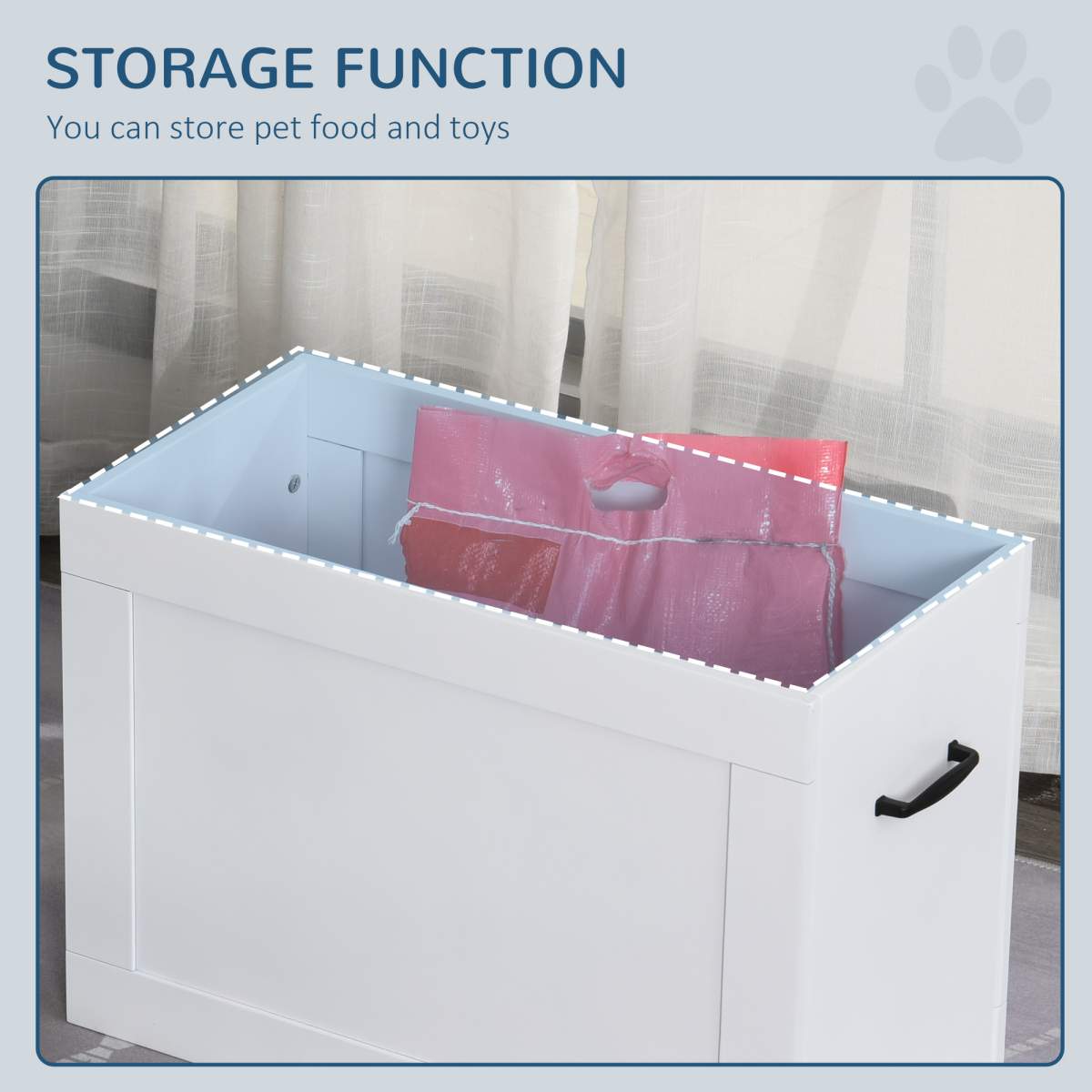 Raised Pet Feeding Storage Station with 2 Stainless Steel Bowls Base for Large Dogs and Other Large Pets, White - Image 4