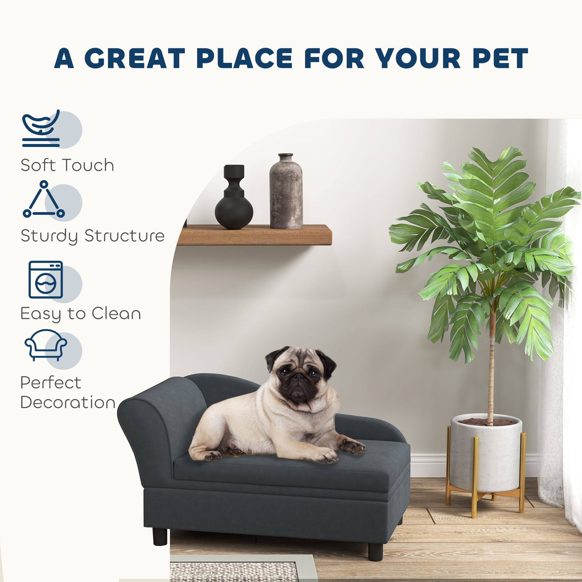 Pet Sofa Bed Couch with Storage, Pet Sofa for Cats and Small Dogs, Dark Gray - Image 2