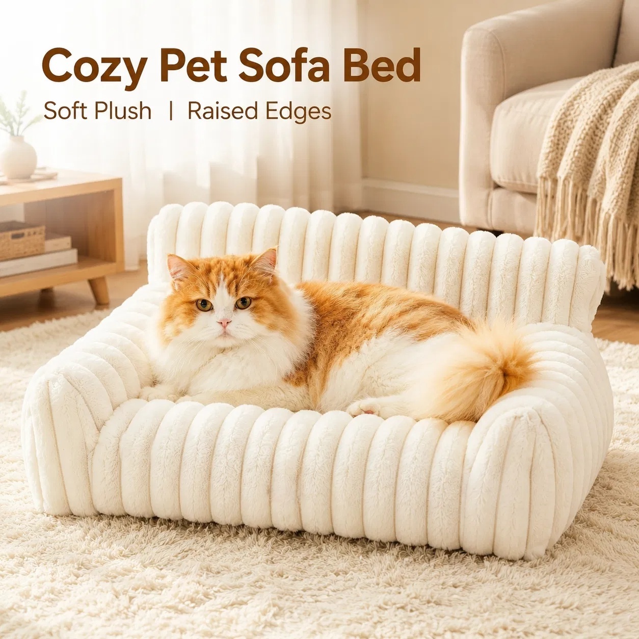 Cute Cat Couch For Pets - Fluffy Cat Beds With Premium Soft Corduroy Fleece, Fuzzy Cats Beds For Indoor Cats With Removable Washable Cover, Supportive Pet Sofa - Image 8