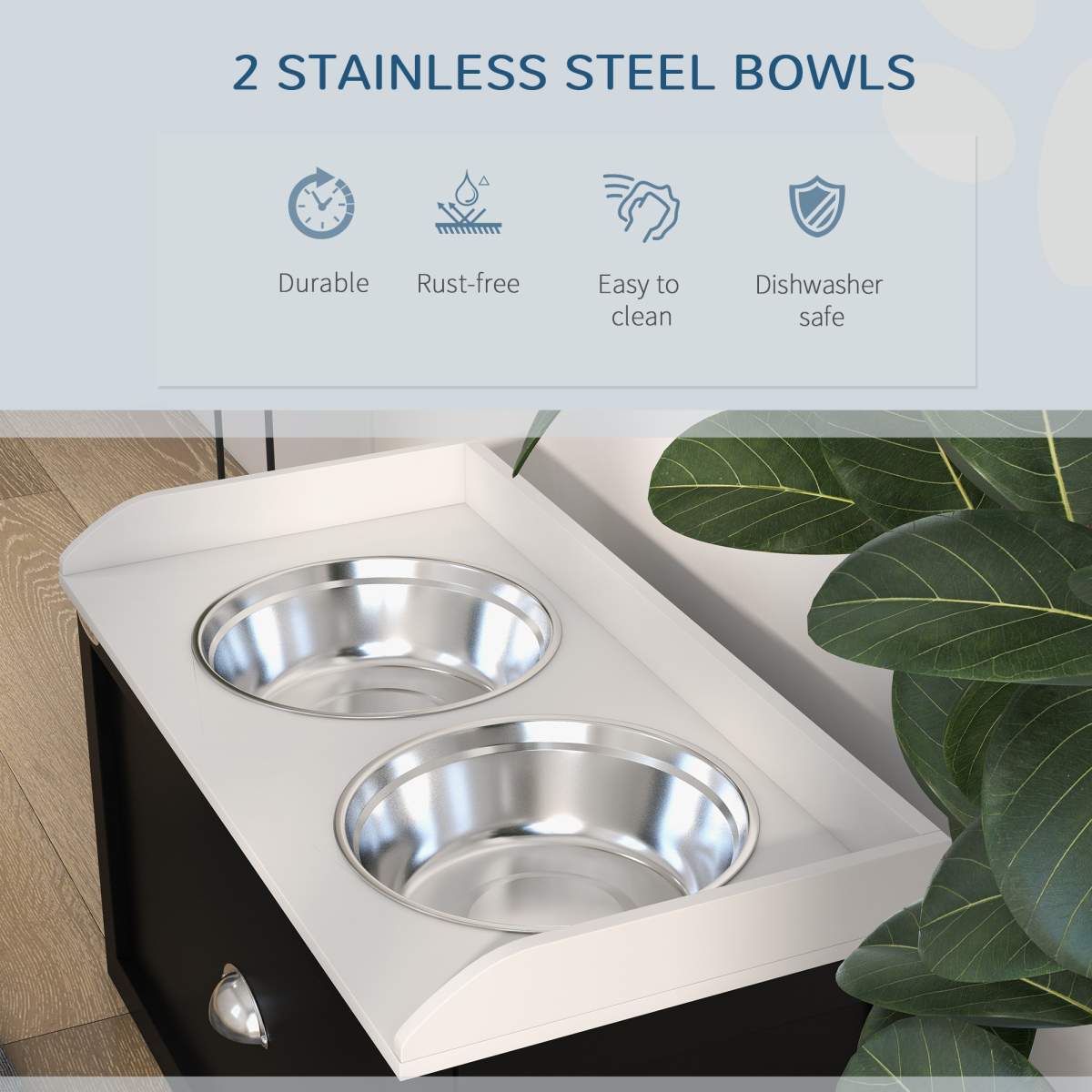 Pet Feeding Station Pet Dish Bowl Set with Storage, 2 Elevated Dog Bowls for Large Sized Dogs, White and Black - Image 3