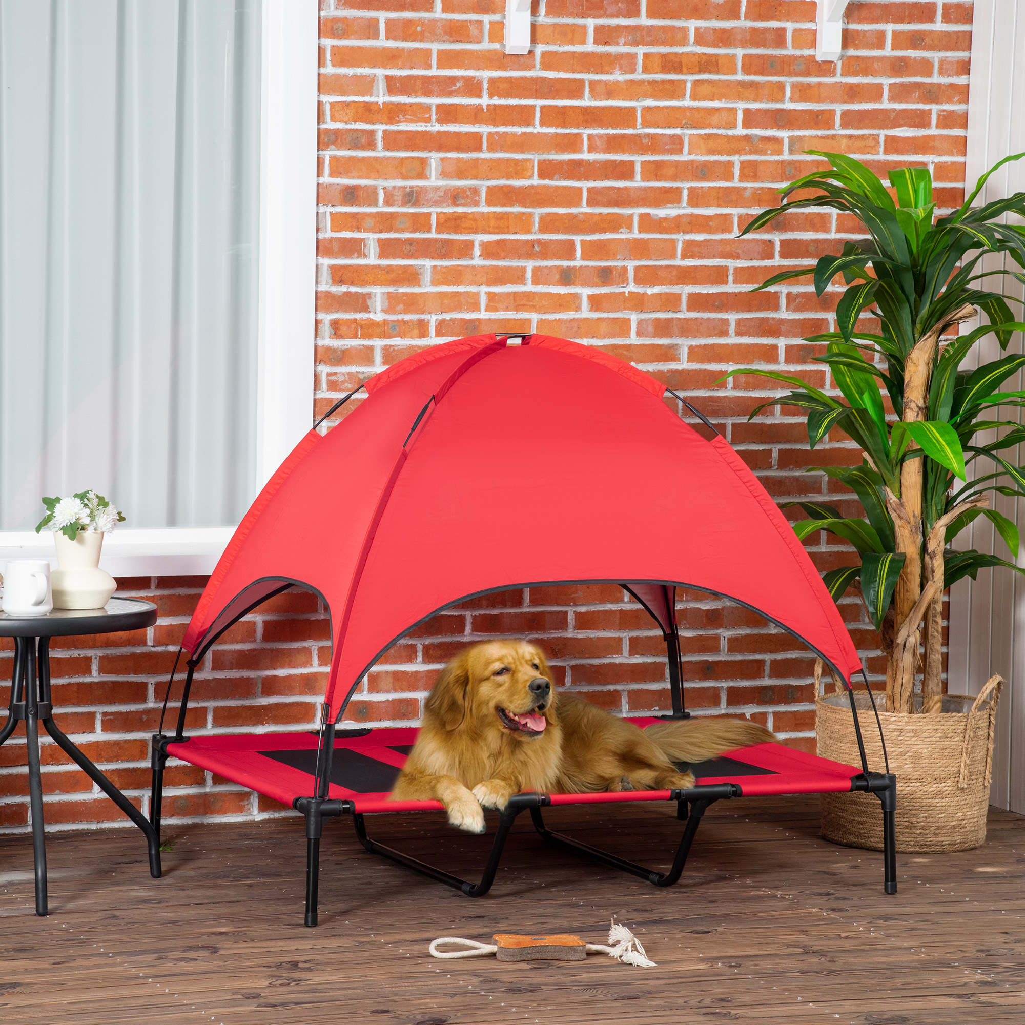 48" x 36" Elevated Portable Dog Cot Cooling Pet Bed with UV Protection Canopy Shade, Red - Image 6