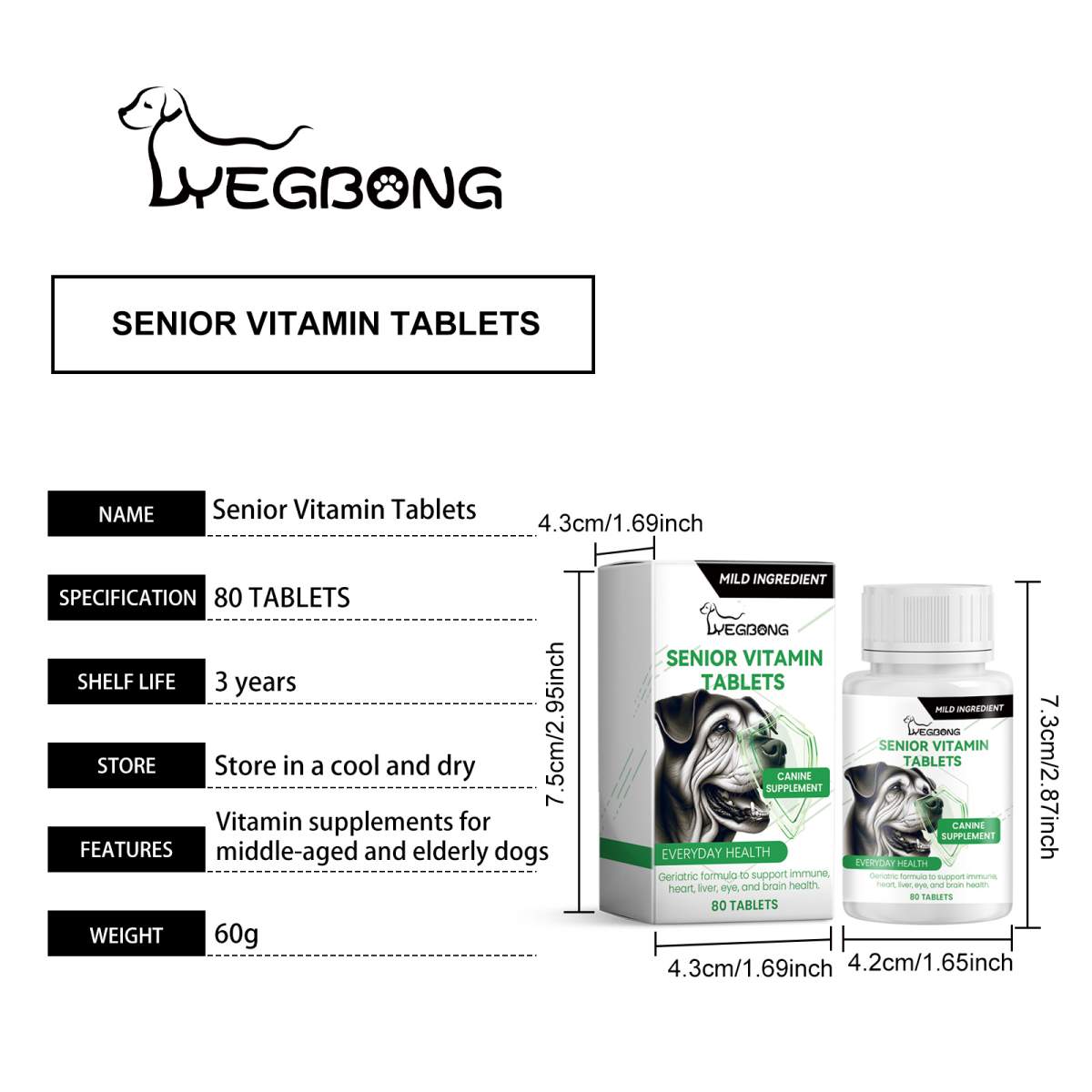 Senior Dog Vitamin Tablets, Multivitamin Supplement For Older Dogs, Support Immunity, Eyes, Skin & Bone Health, 80 Chewable Tablets - Image 3