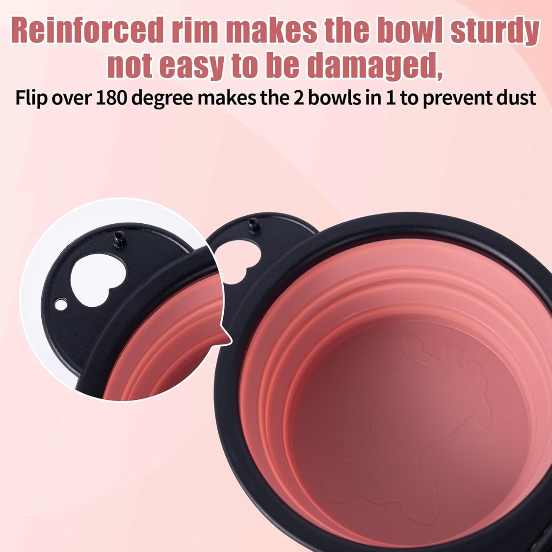 Collapsible Dog Dual Bowls Reinforced Rim 180 Degrees Flip Over Foldable Double Bowl With Lock Clips More Stable Dog Travel Bowls Pet Food Water Feeder - Image 4