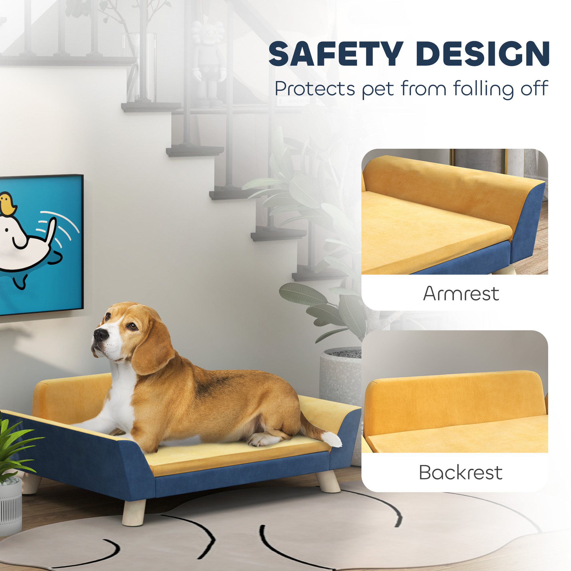 Dog Sofa Bed for Small Dogs with Soft Cushion, Washable Cover & Non-Slip Foot Pads, Orange - Image 3