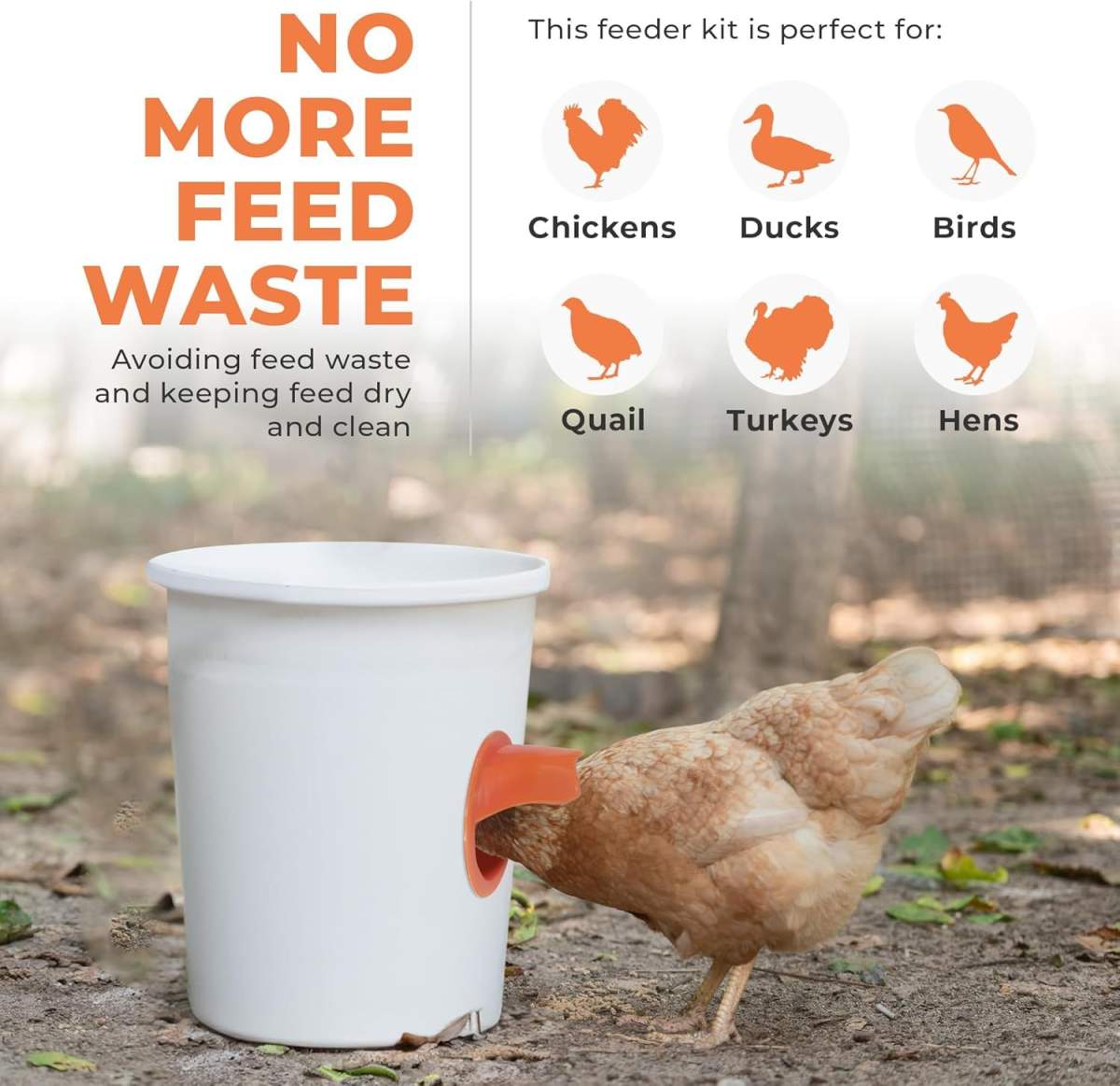 Durable Chicken Feeder Rain Proof Poultry Feeder Port Gravity Feed Kit For Buckets, Barrels, Bins, Troughs, Easy Clean - 6 Pack With Hole Saw For Easy Installation - Image 5