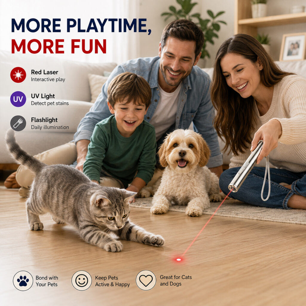 3-in-1 Pet Laser Pointer For Cats & Dogs,Cat Laser Pointer, USB Rechargeable Pet Toy With Red Laser, UV Light & LED Flashlight, Interactive Cat Toy For Indoor Play, Portable Multi-Function Light Pen