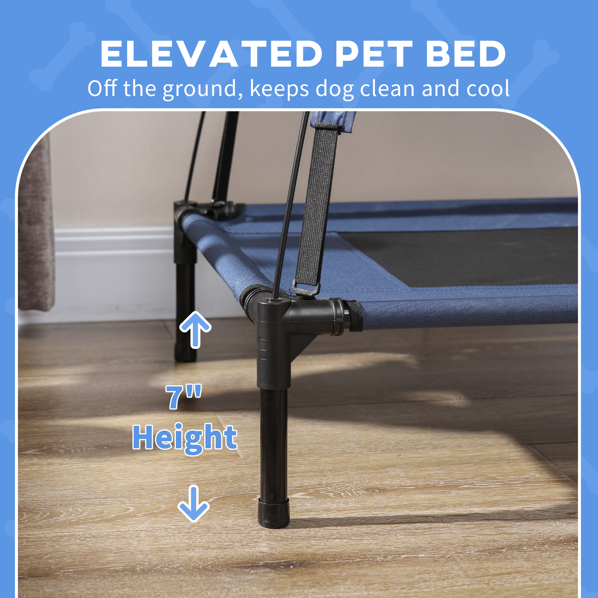 Elevated Portable Dog Cot Pet Bed with UV Protection Canopy Shade, 30 inch, Dark Blue - Image 7