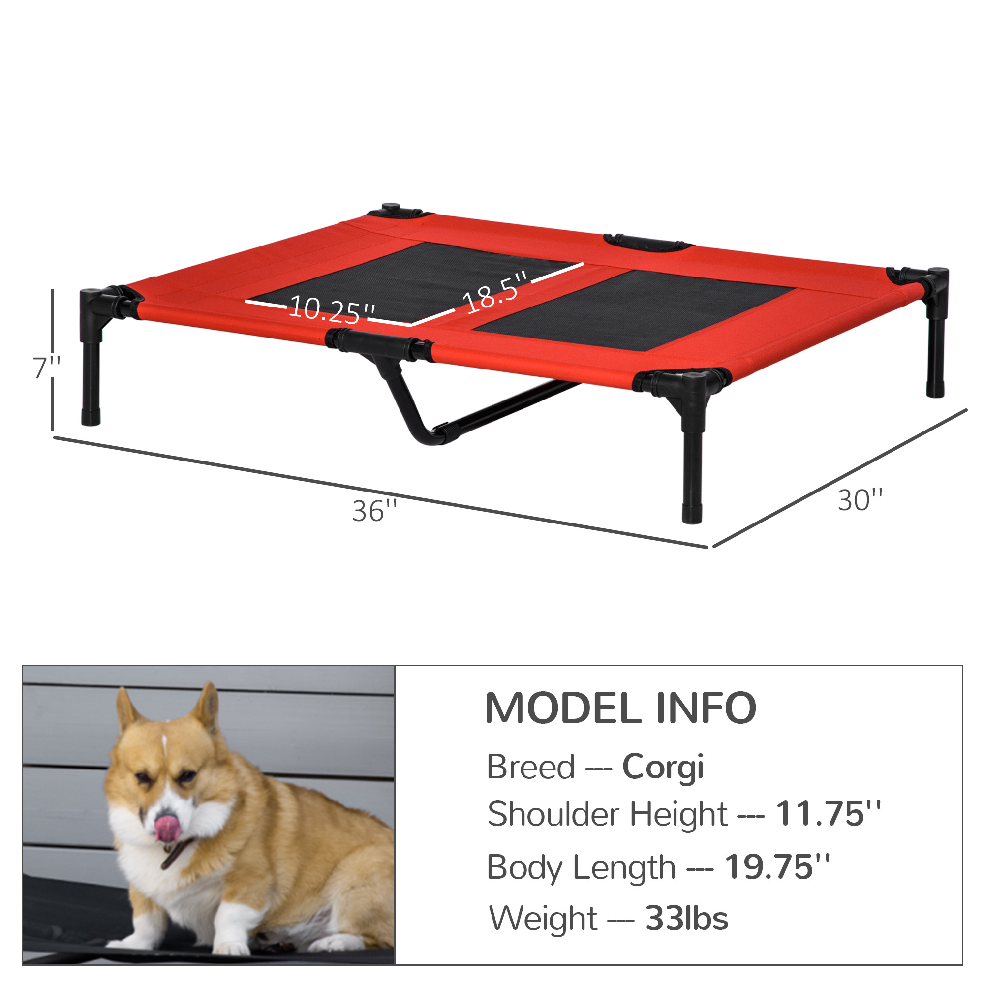 36" x 30" Elevated Cooling Summer Dog Cot Pet Bed With Mesh Ventilation - Red - Image 5