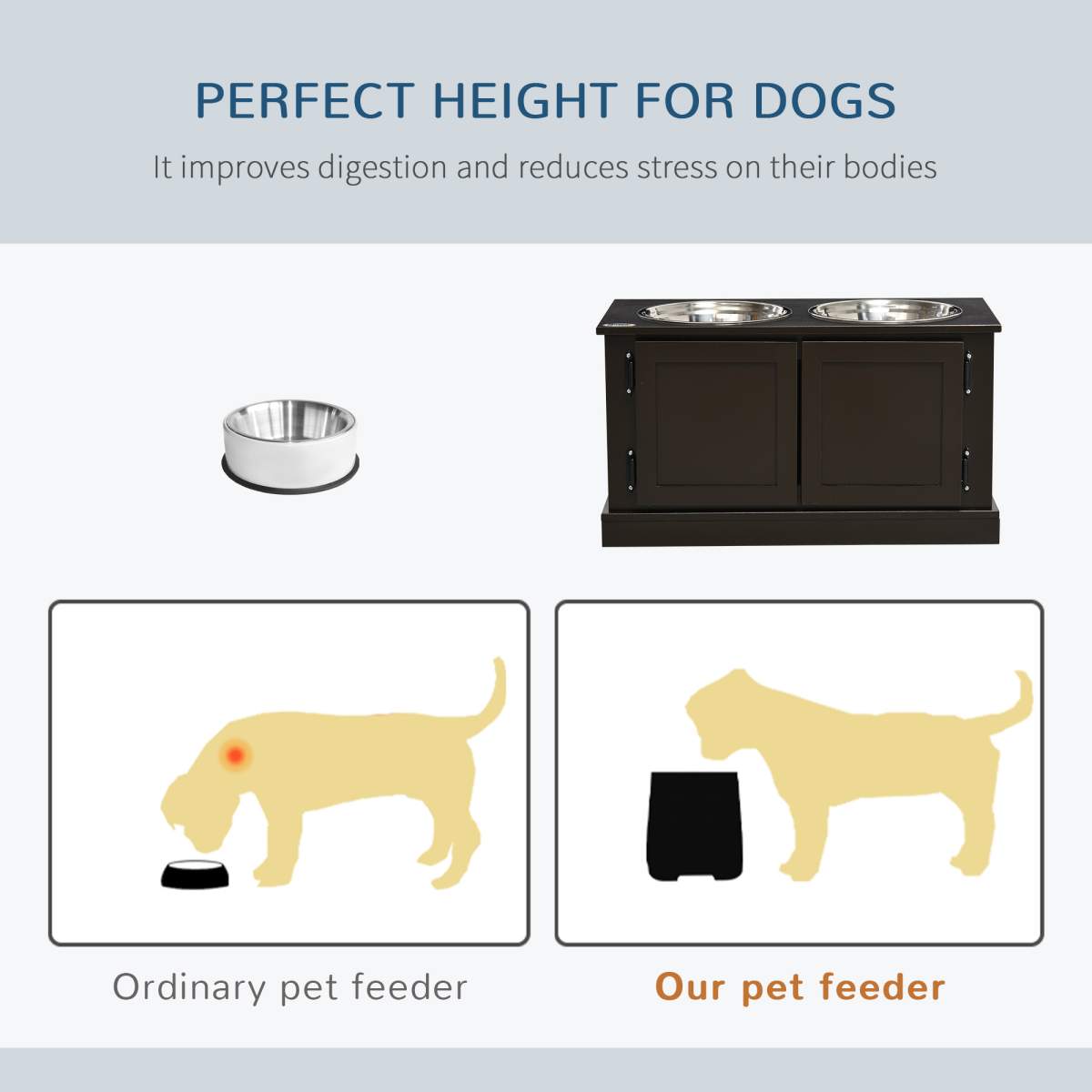 Elevated Dog Bowls with Storage, Two Stainless Steel Bowls for Large Dogs, Coffee - Image 6