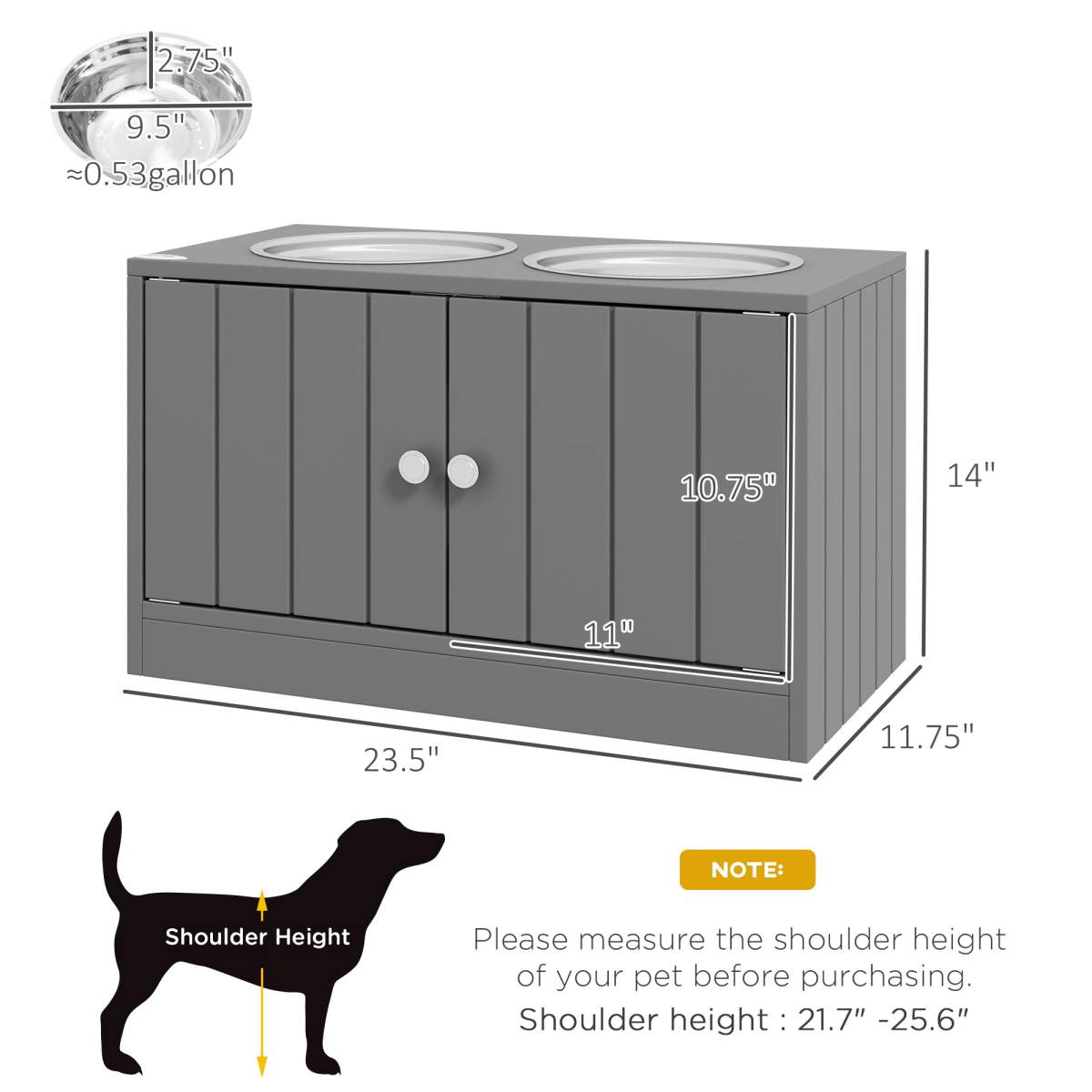 Elevated Dog Bowls with Storage Cabinet Containing Large 44L Capacity, Gray - Image 4