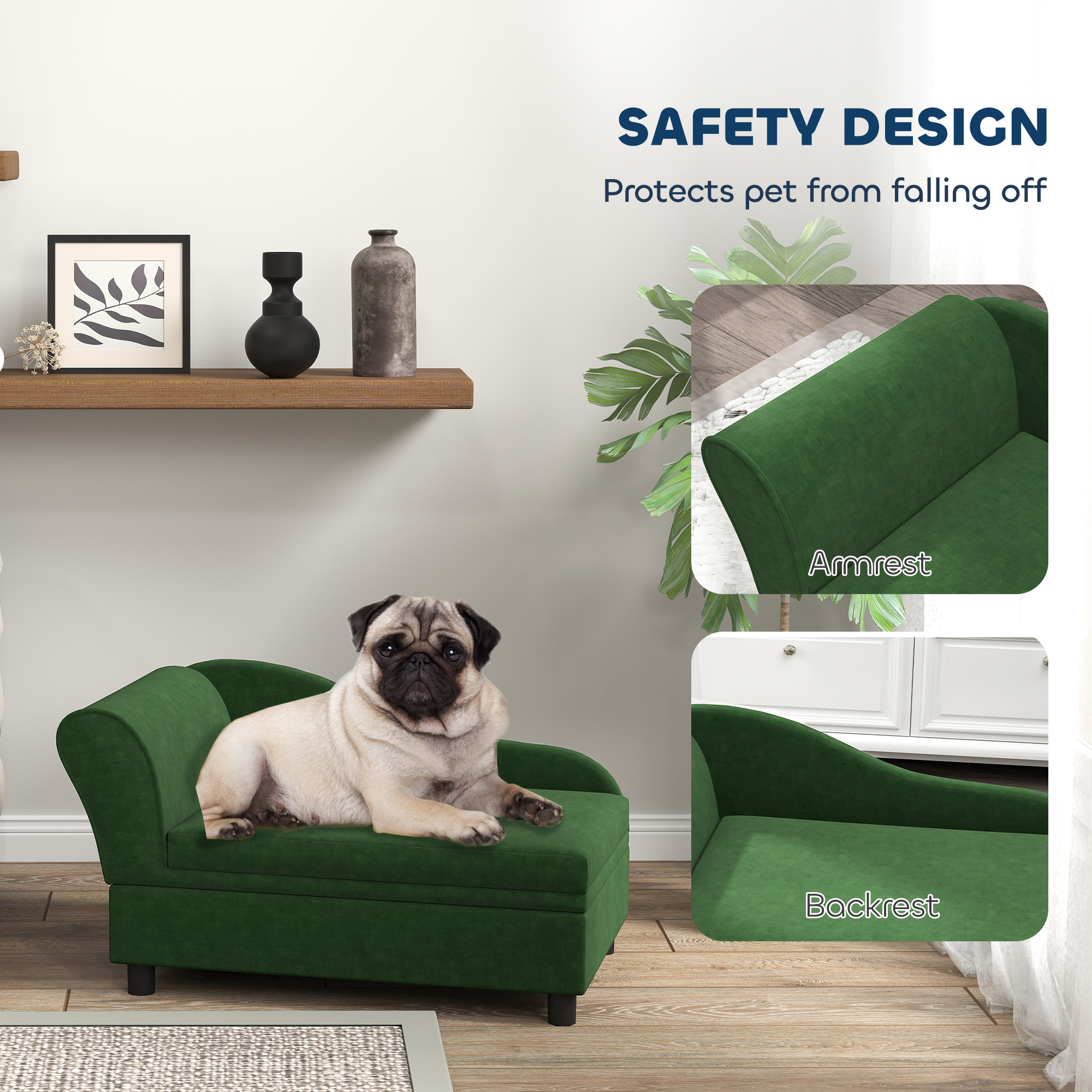 Pet Sofa Bed Couch with Storage, Pet Sofa for Cats and Small Dogs, Green - Image 7