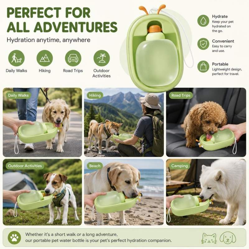 Portable Pet Water Bottle With Cute Antlers Food Grade, BPA Free, Leak Proof Travel Cup For Dogs, Durable, Easy-to-Clean Outdoor Water Dispenser With Lanyard. - Image 5