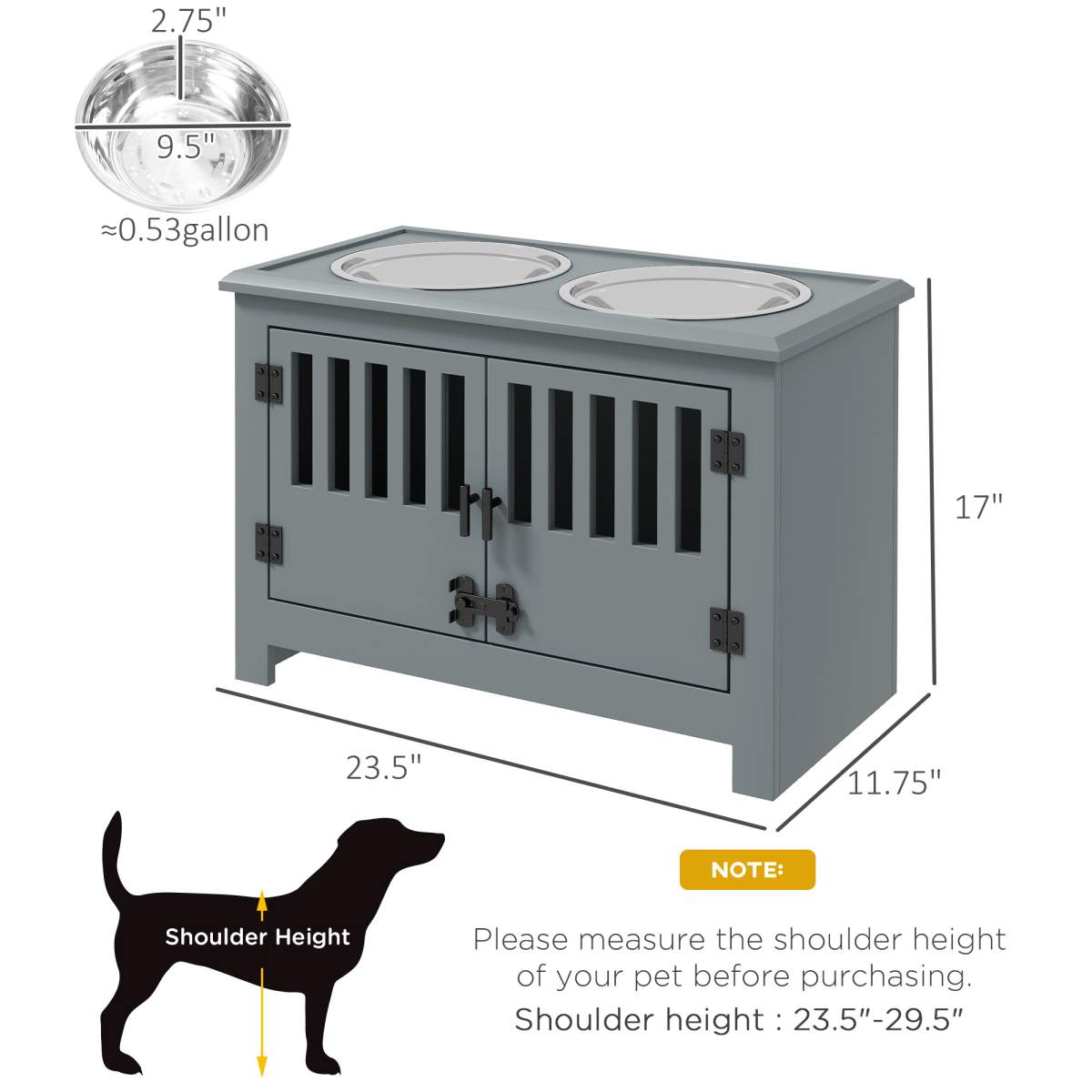Dog Food Storage Cabinet with Bowls & Dog Feeding Station, Gray - Image 2
