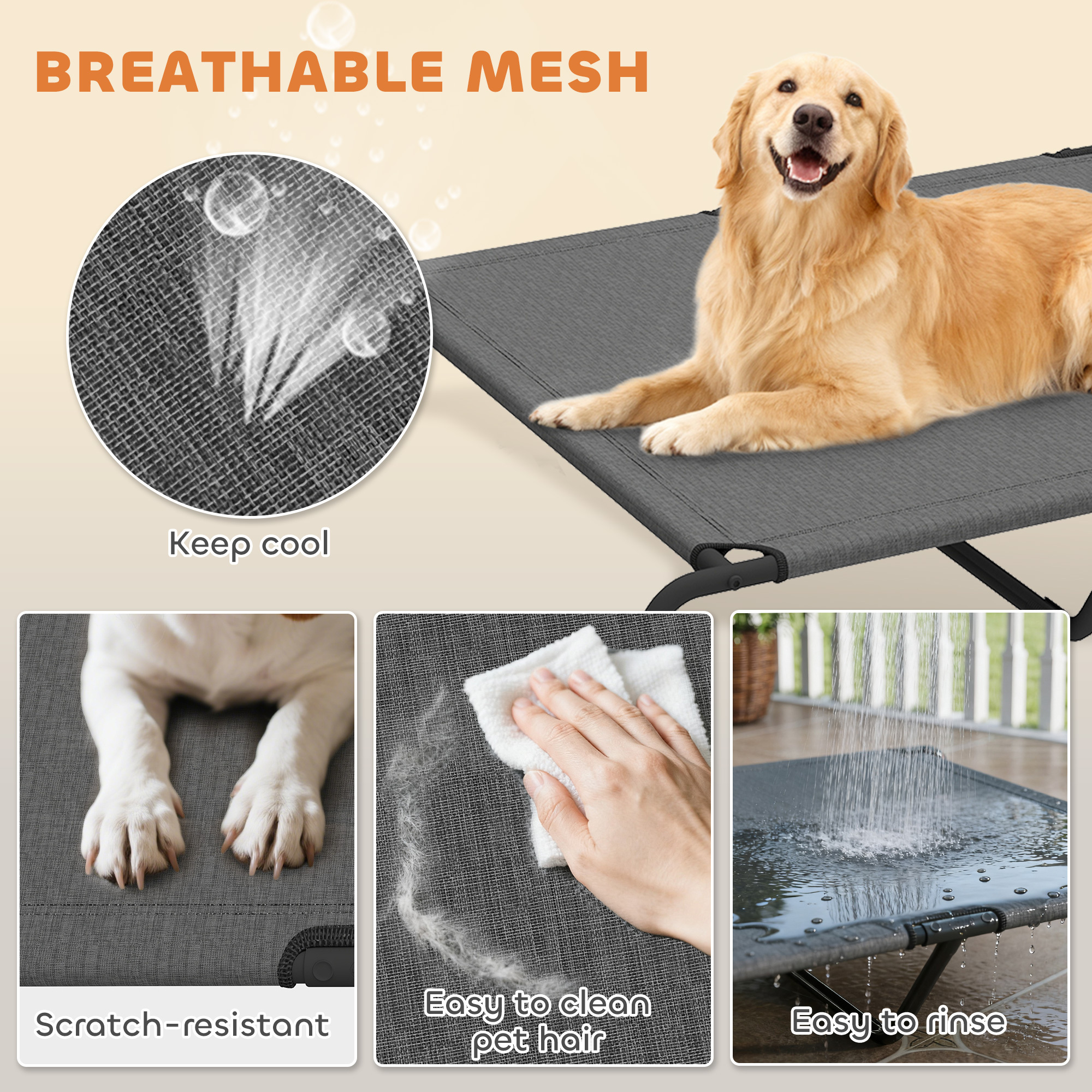 Elevated Dog Bed for Large Breeds Gray 60"L - Image 6