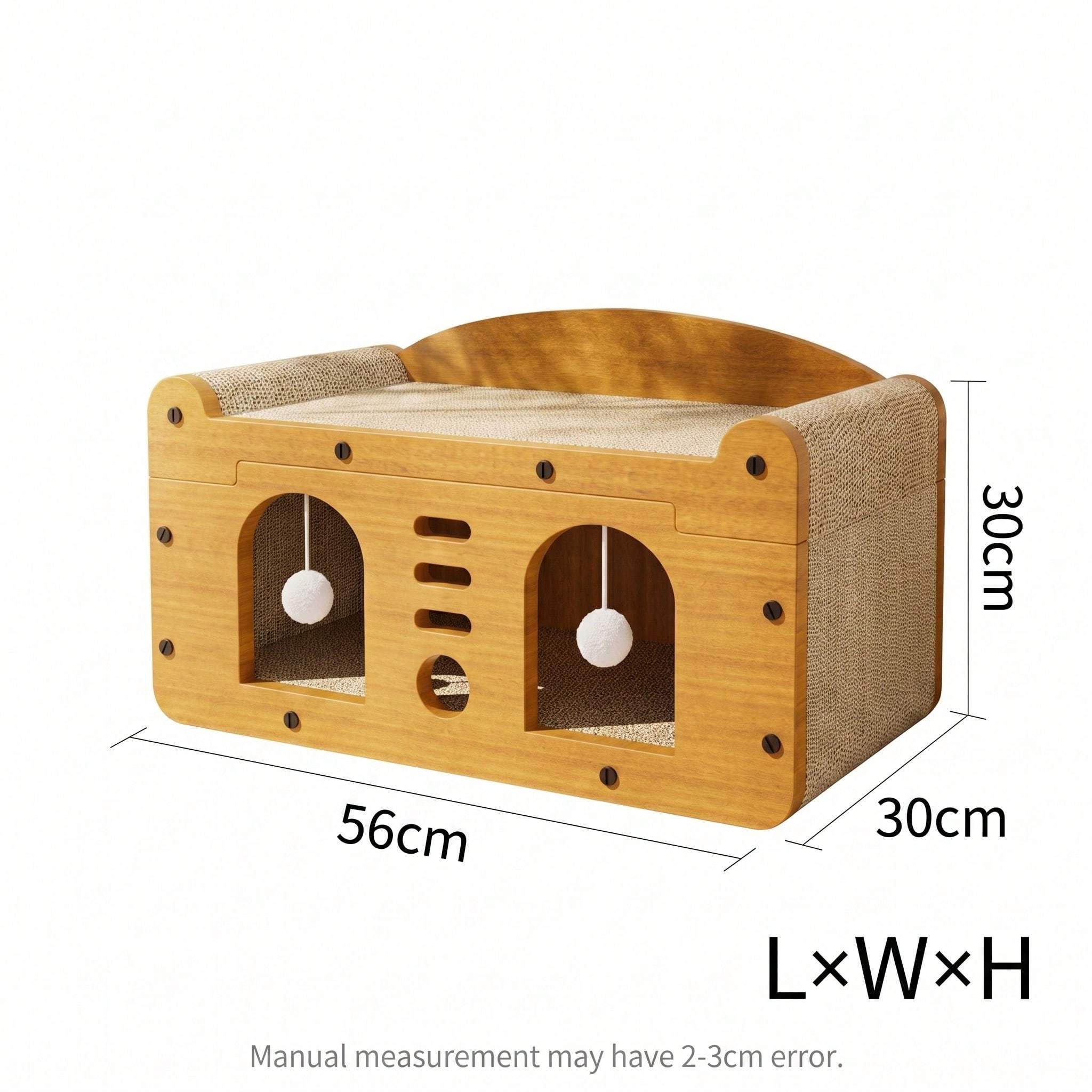 Multi-Style Double-Layer Cat Scratcher House, 2-Tier Large Cat Villa Bed With Corrugated Cardboard, Interactive Hanging Balls & Ergonomic Neck Support, Furniture-Saving Hideaway Cave For Indoor Cats - Image 9