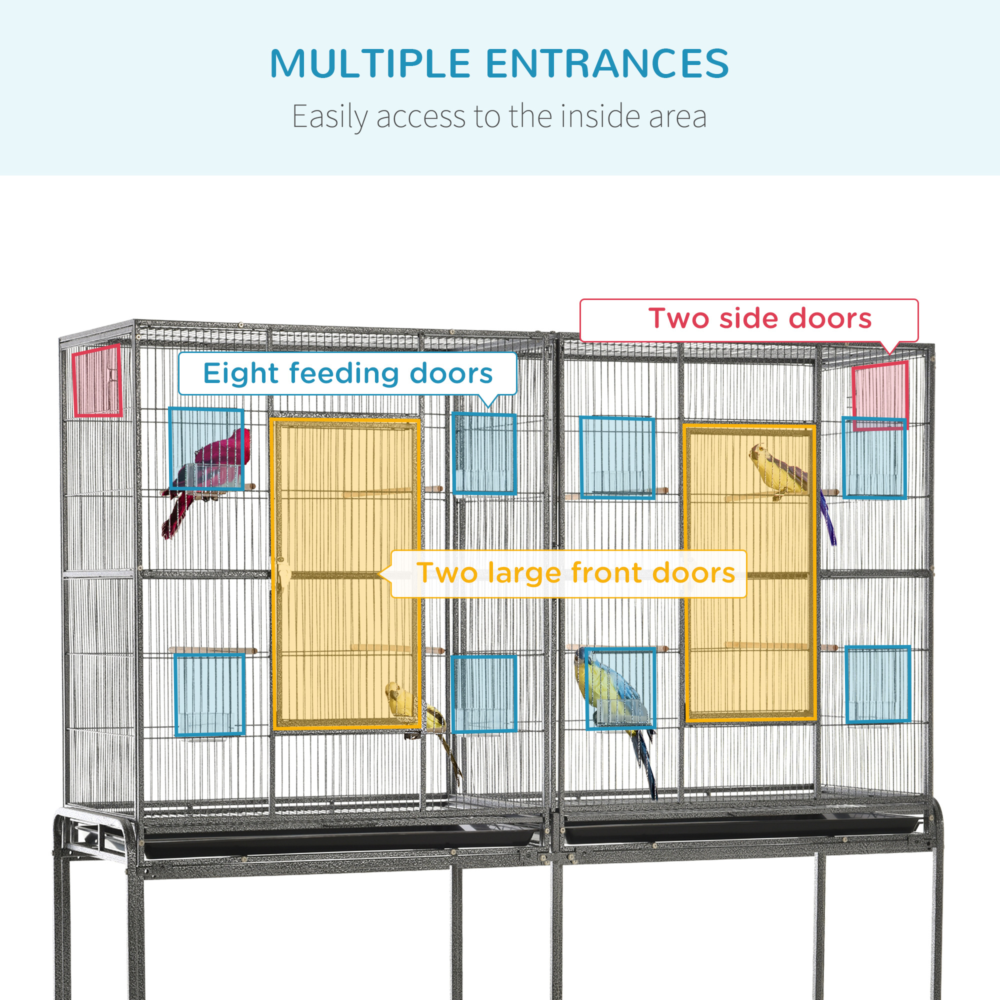 Rolling 65"L Bird Cage w/ Storage Shelf Wood Perch Food Container - Image 8