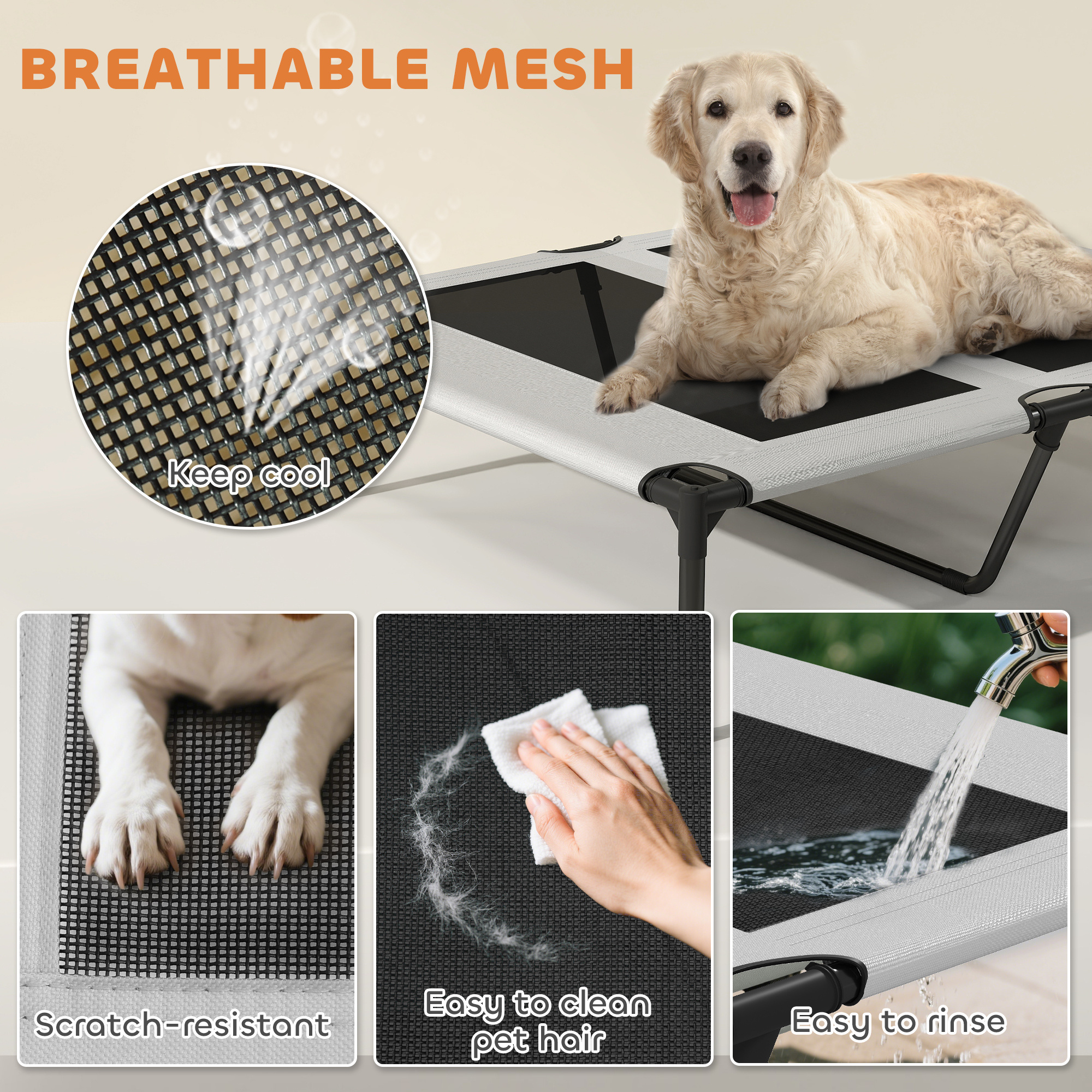 Elevated Dog Bed with Removable Canopy, Portable Outside Raised Pet Cot with Cooling Pad, Storage Bag, 36" x 29.5" x 35" - Image 8