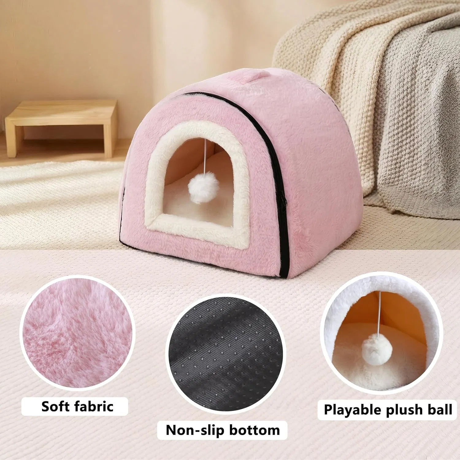 Cat Bed For Indoor Cats Foldable Cat Cave Anti-Slip Water-Resistant Bottom Cat Houses For Indoor Cats Or Small Dogs Kitten Tent - Image 6