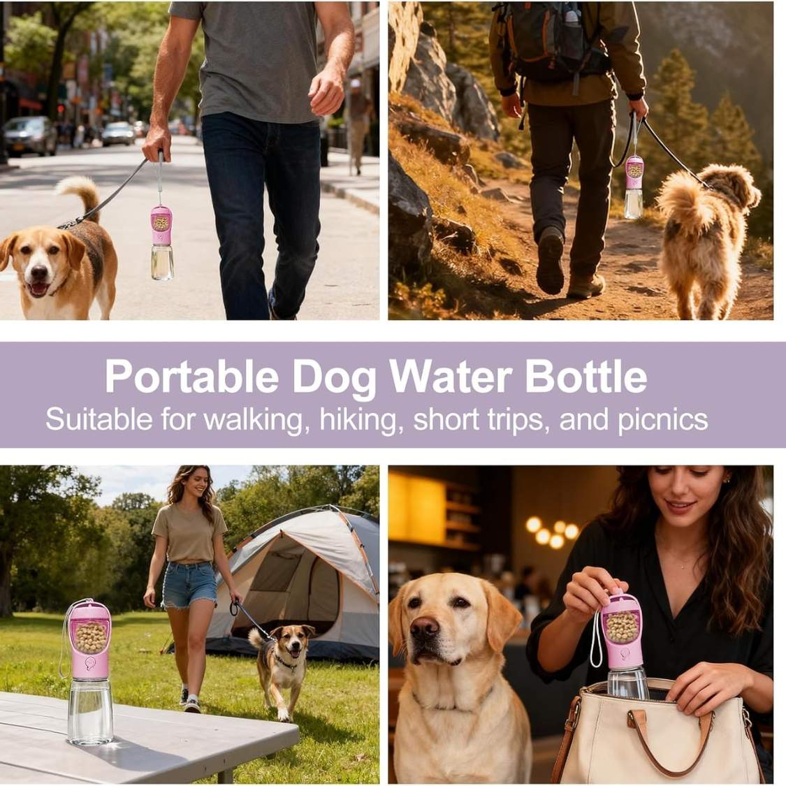 Portable Dog Water Bottle With Food Container, Drinking Bottle For Travel 2 In 1 Dog Water Bowl, Leak Proof Pet Water Dispenser, BPA Free, Puppy Essentials, For Walking Hiking - Image 4