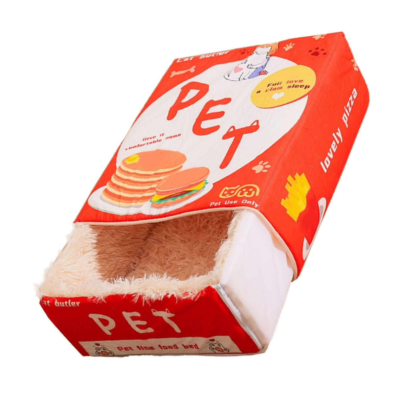 Snack Box Cat Bed Cartoon Rectangular Fully Enclosed Four Season Universal Multifunctional Soft Pet Bed For Home Travel Red - Image 5