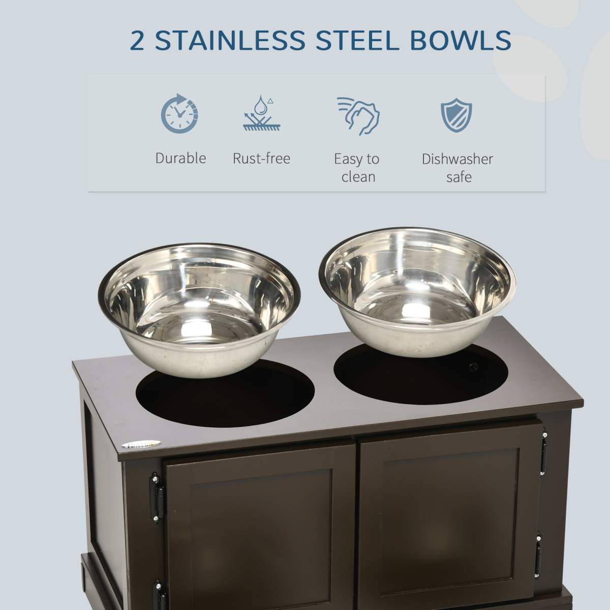 Elevated Dog Bowls with Storage, Two Stainless Steel Bowls for Large Dogs, Coffee - Image 5