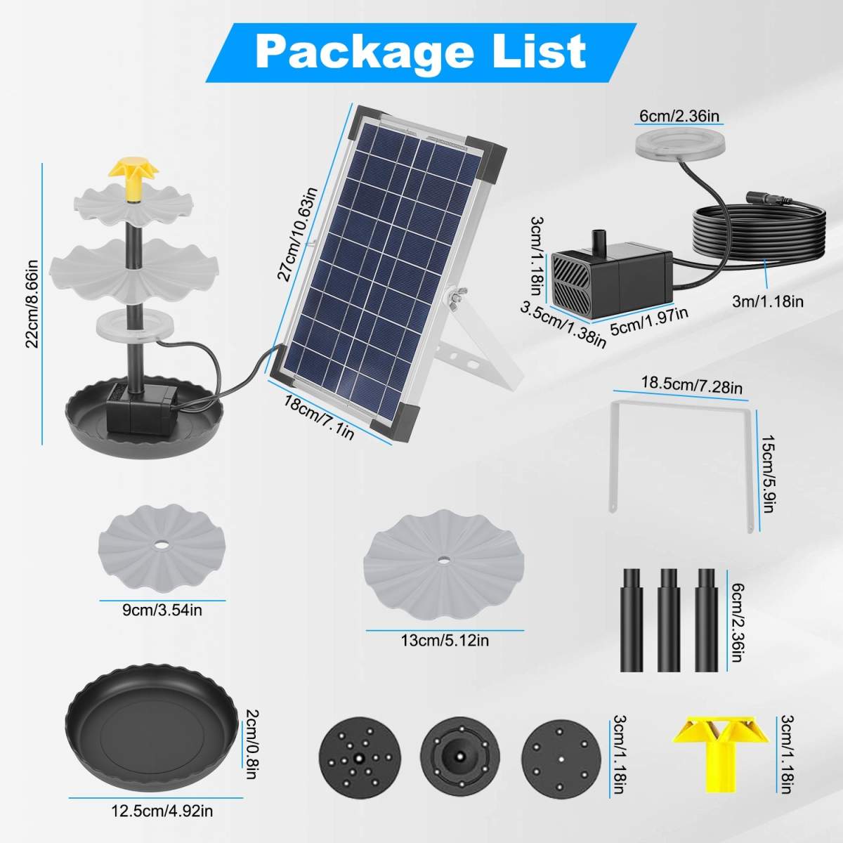 1Pc 3Tier Solar Bird Bath Fountain Solar Powered Water Fountain Waterfall Feature With Colorful Light 3 Nozzles 6W Solar Panel For Bird Bath Patio Yard Pond Garden - Image 5