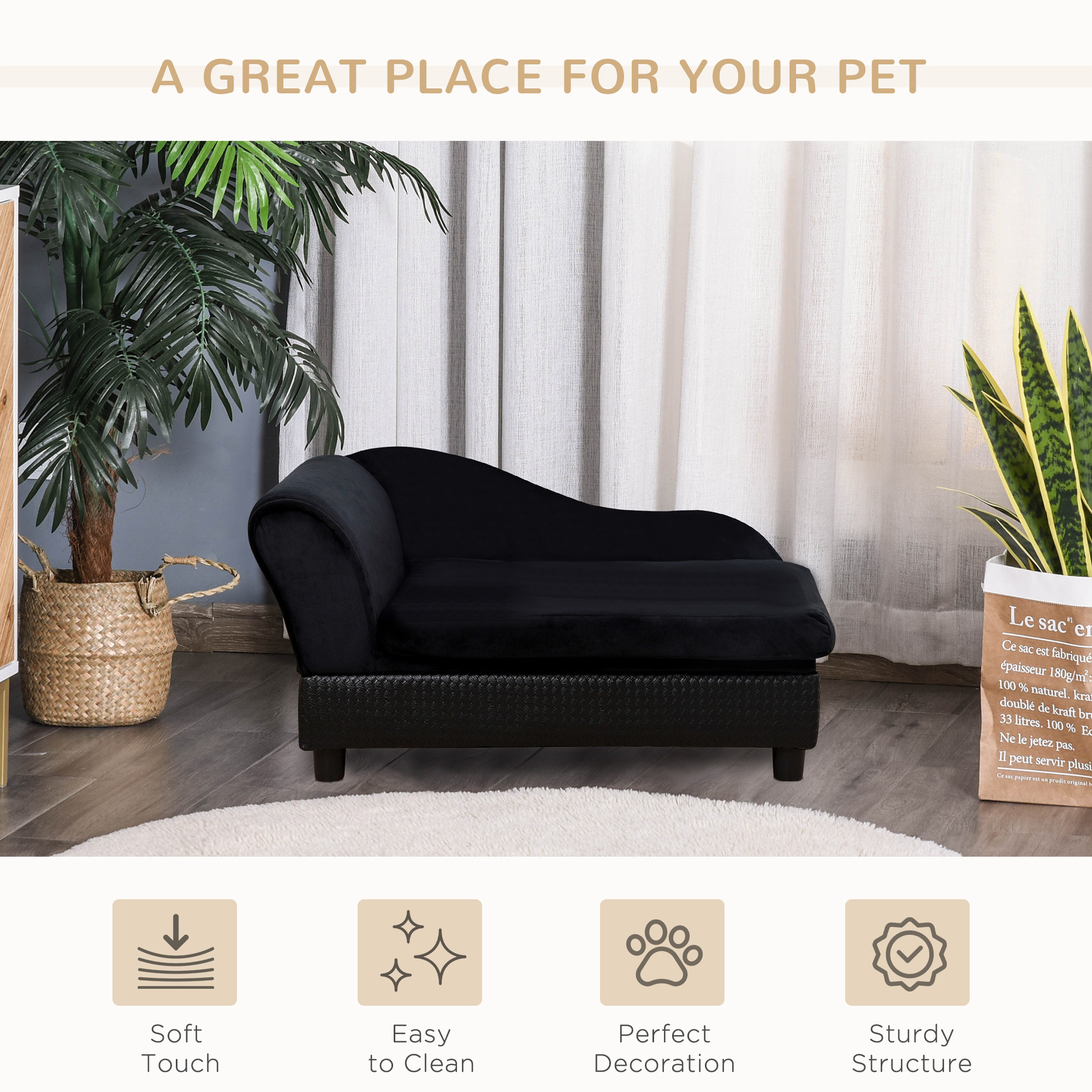 Pet Sofa Bed Couch with Storage, Pet Sofa for Cats and Small Dogs, Black - Image 5
