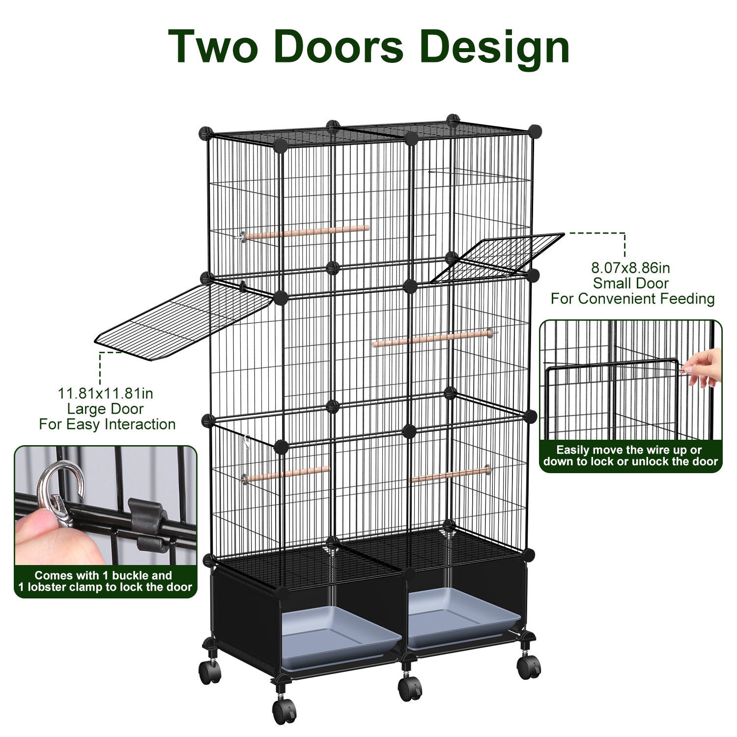 1Pc 46in Bird Cage Spacious Indoor Pet Bird House With 4 Wooden Perches 2 Slide-Out Tray 2 Water Bottle Feeder Lockable Wheels For Parrot Parakeets Cockatiel Lovebird Small Mid-Sized Birds - Image 10