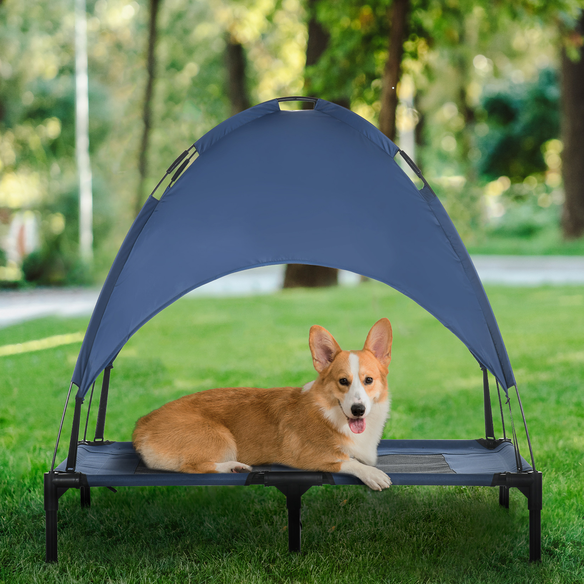 Elevated Portable Dog Cot Pet Bed with UV Protection Canopy Shade, 36 inch, Dark Blue - Image 8