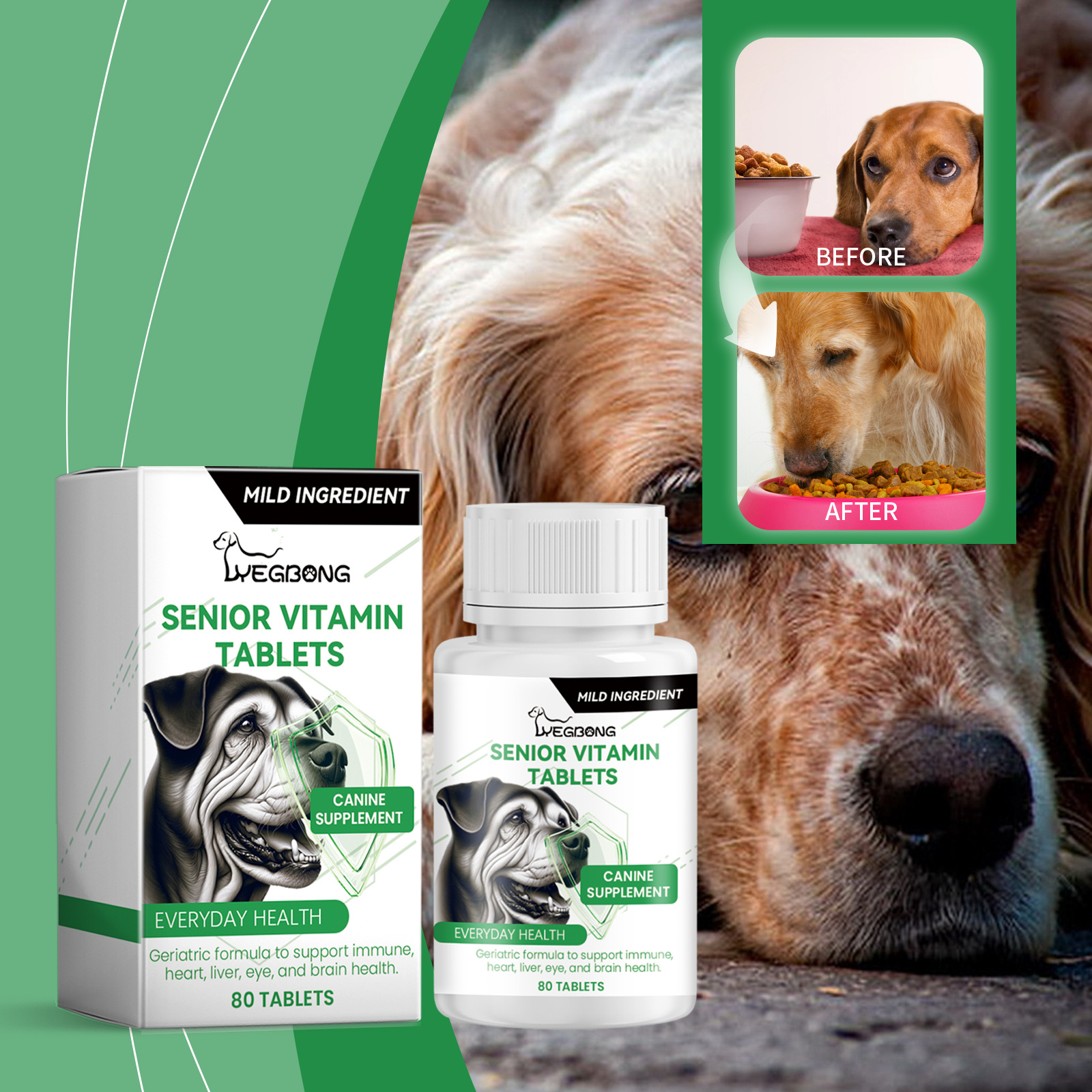 Senior Dog Vitamin Tablets, Multivitamin Supplement For Older Dogs, Support Immunity, Eyes, Skin & Bone Health, 80 Chewable Tablets - Image 4
