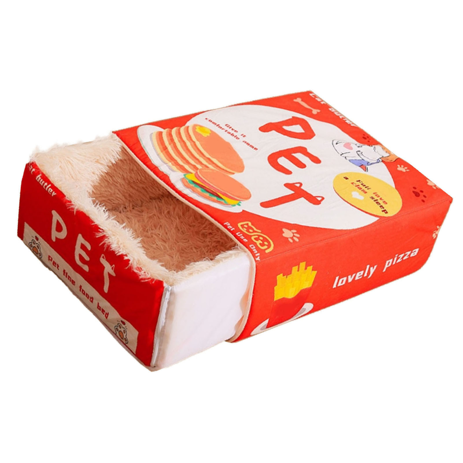 Snack Box Cat Bed Cartoon Rectangular Fully Enclosed Four Season Universal Multifunctional Soft Pet Bed For Home Travel Red - Image 4