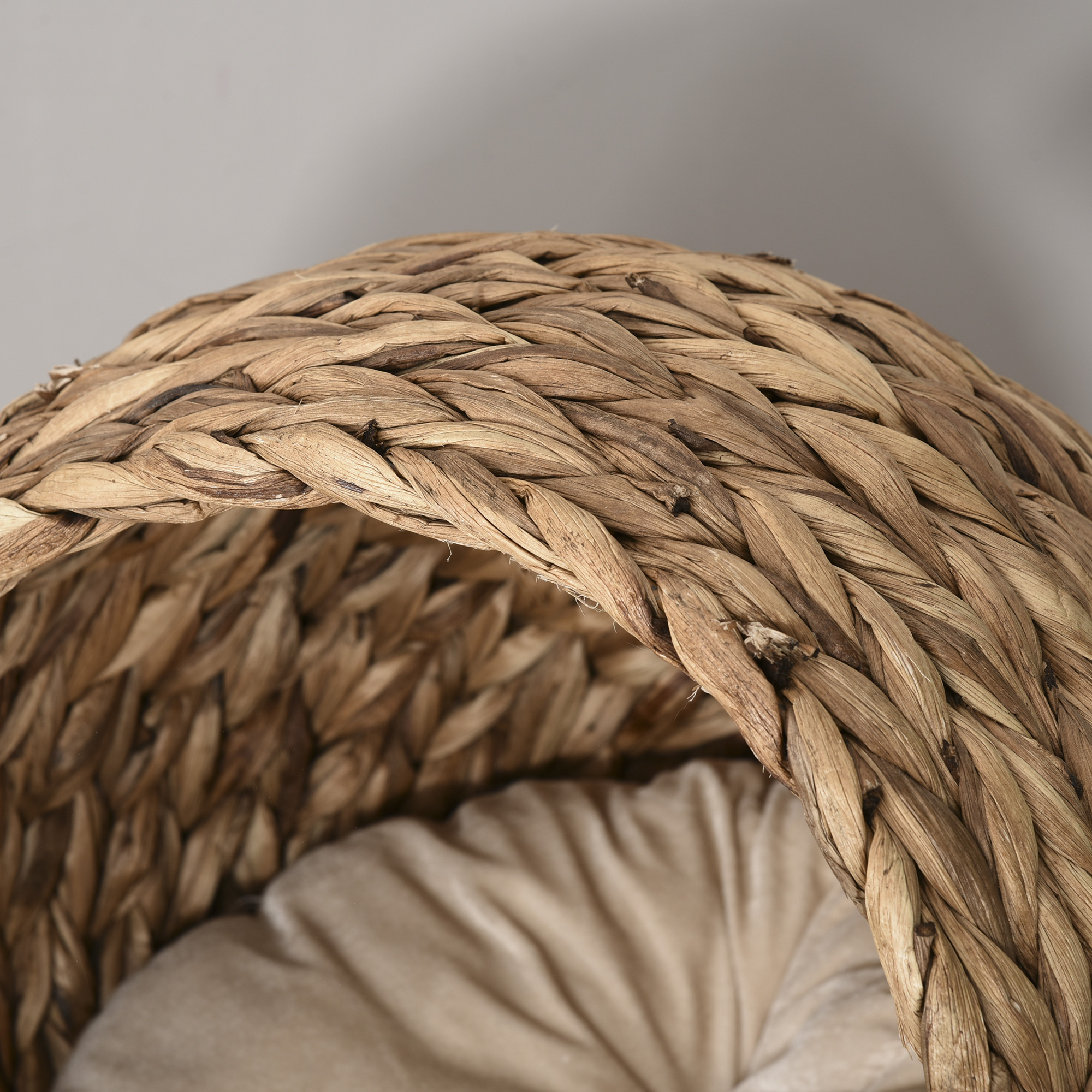 Handwoven Elevated Cat Bed with Soft Cushion & Egg Chair Shape, Basket Bed Kitty House with Stand, Raised Wicker House for Indoor Cats, 23.5" H, Light Brown - Image 8