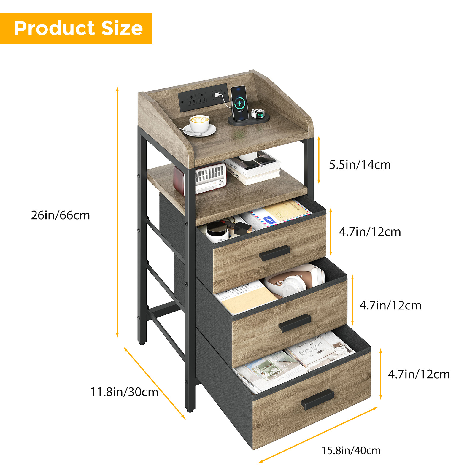 2 Pack Night Stand With Charging Station And Light Bedside End Table With 3 Fabric Drawers 2 USB Ports And Outlets For Bedroom - Image 4
