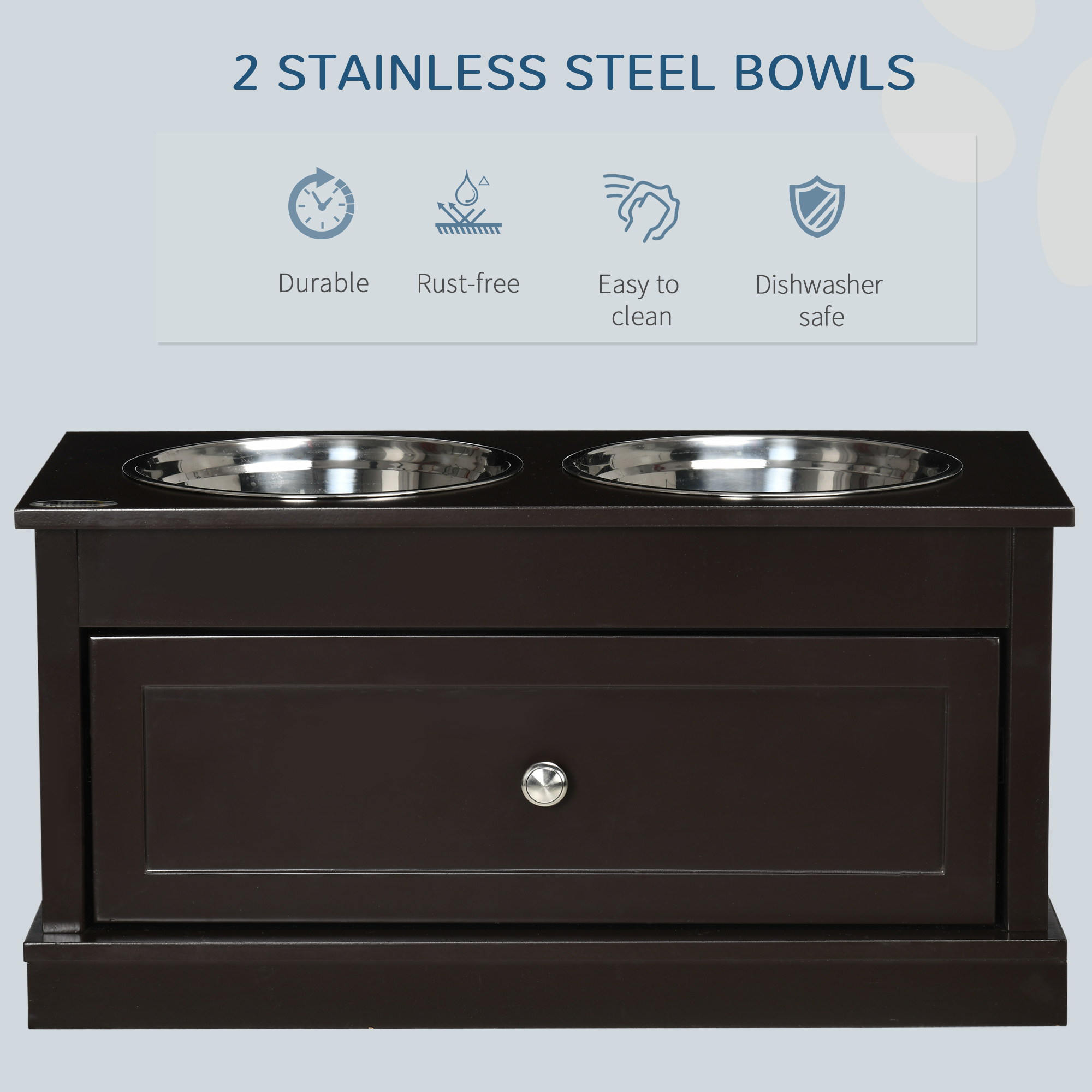 Large Elevated Dog Bowls with Storage Drawer Containing 11L Capacity, Raised Dog Bowl Stand Pet Food Bowl Dog Feeding Station, Brown - Image 7